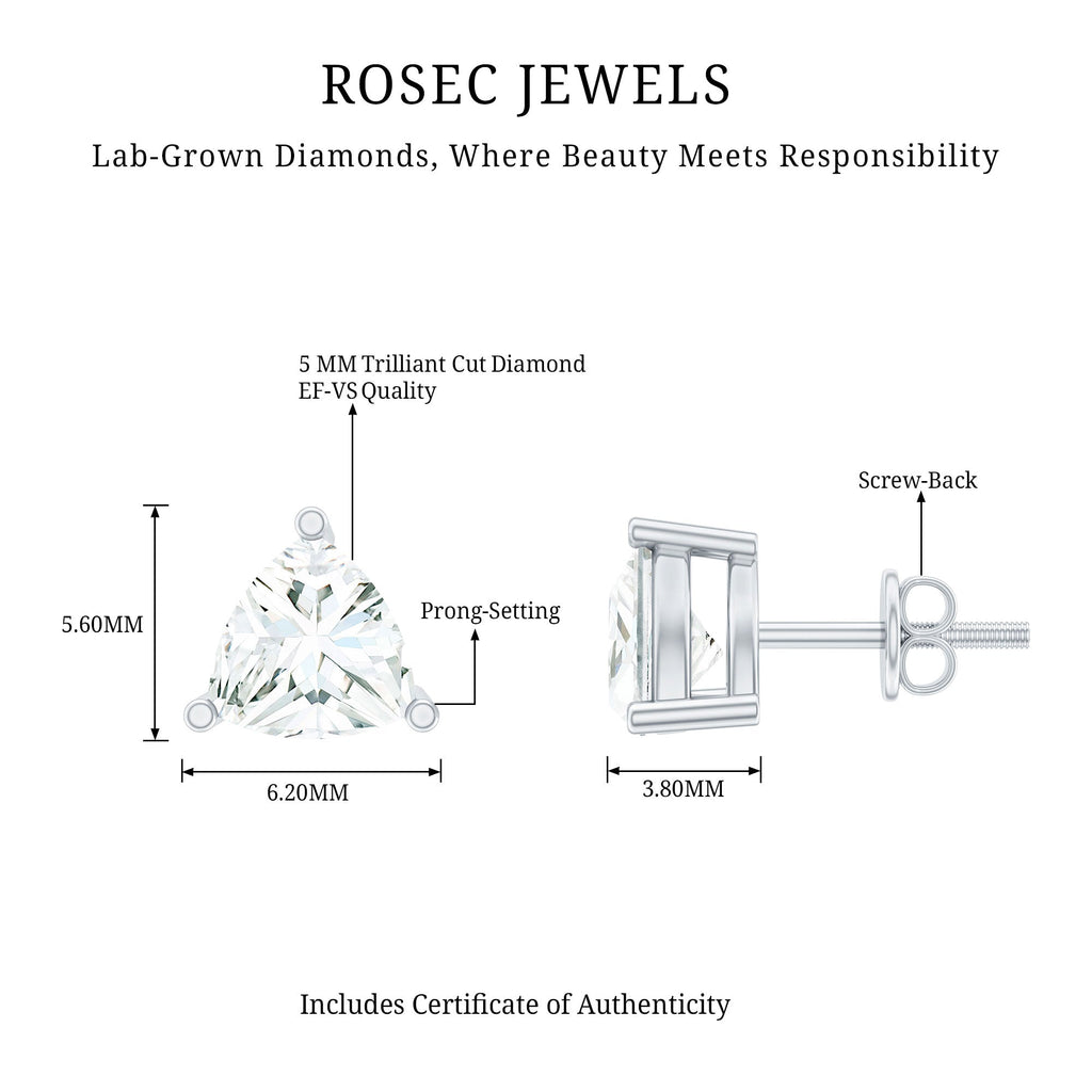 Lab Grown Diamond Earrings – 5 MM Trilliant Cut Solitaire Studs with Secure Screw Back