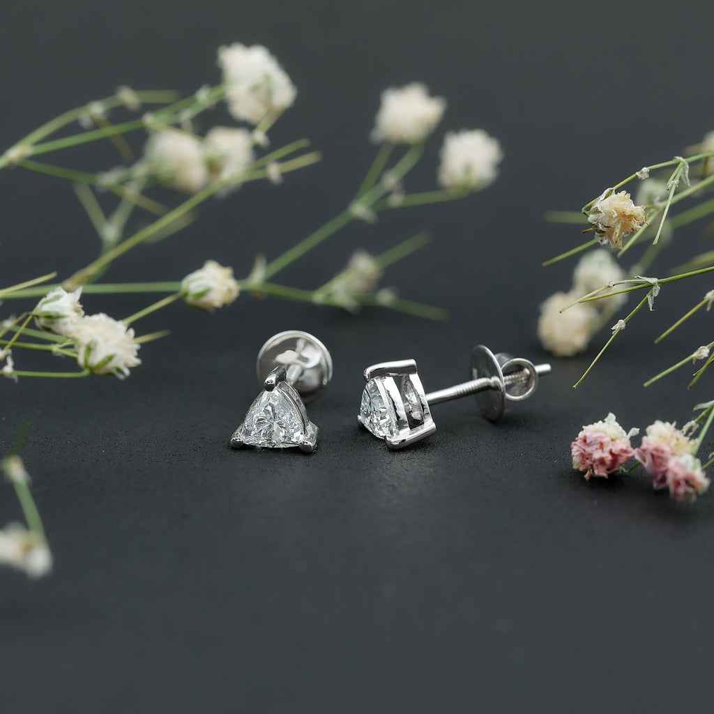 Lab Grown Diamond Earrings – 5 MM Trilliant Cut Solitaire Studs with Secure Screw Back