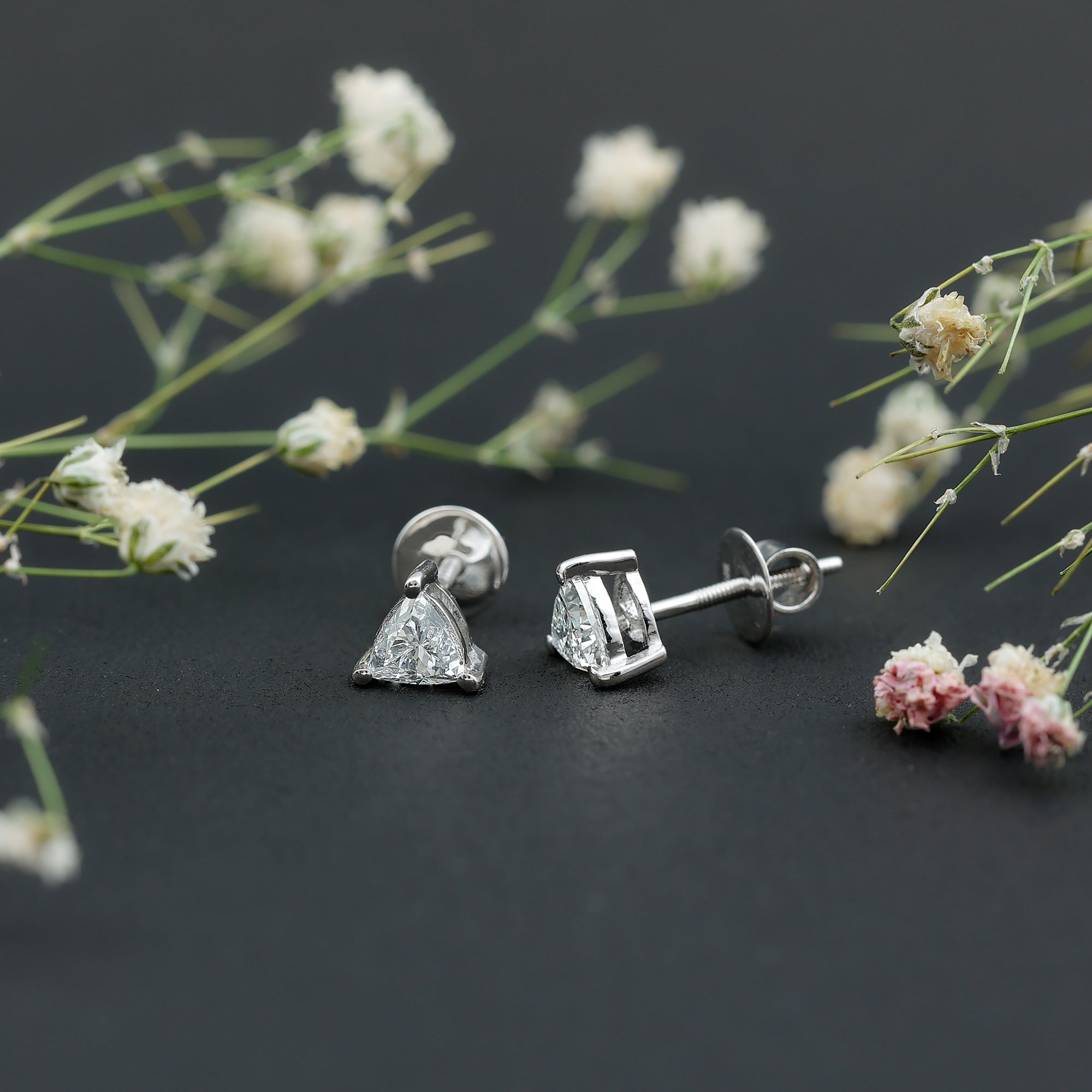 Lab Grown Diamond Earrings – 5 MM Trilliant Cut Solitaire Studs with Secure Screw Back
