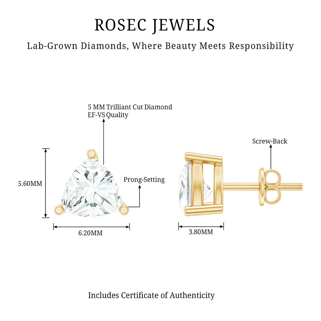 Lab Grown Diamond Earrings – 5 MM Trilliant Cut Solitaire Studs with Secure Screw Back