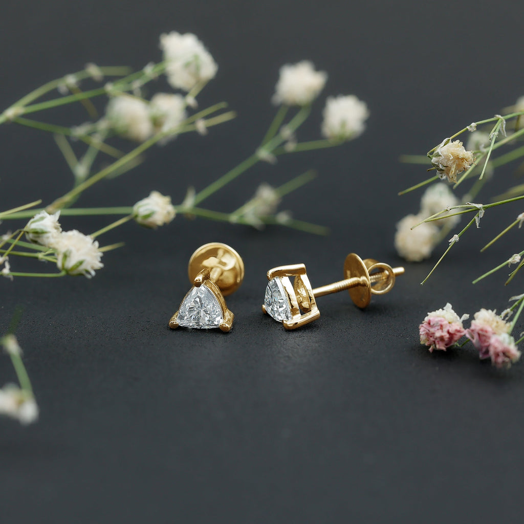 Lab Grown Diamond Earrings – 5 MM Trilliant Cut Solitaire Studs with Secure Screw Back