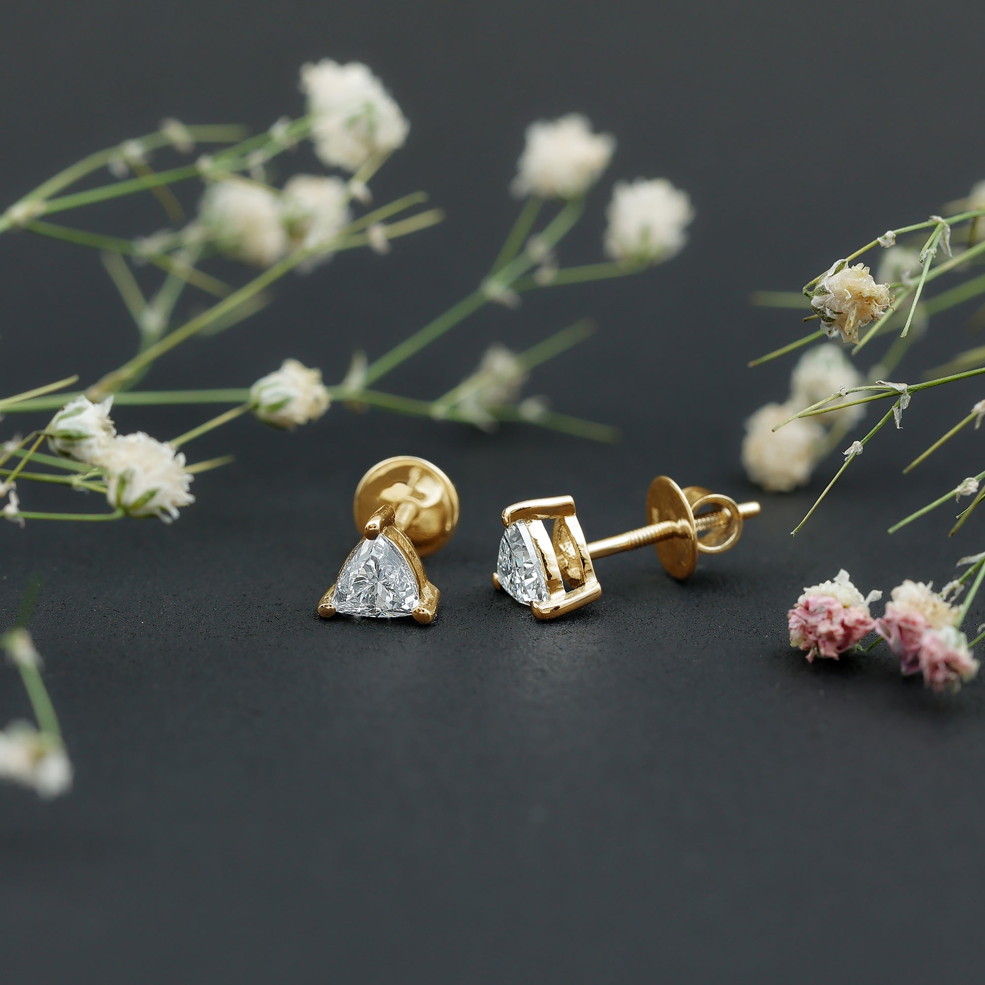 Lab Grown Diamond Earrings – 5 MM Trilliant Cut Solitaire Studs with Secure Screw Back