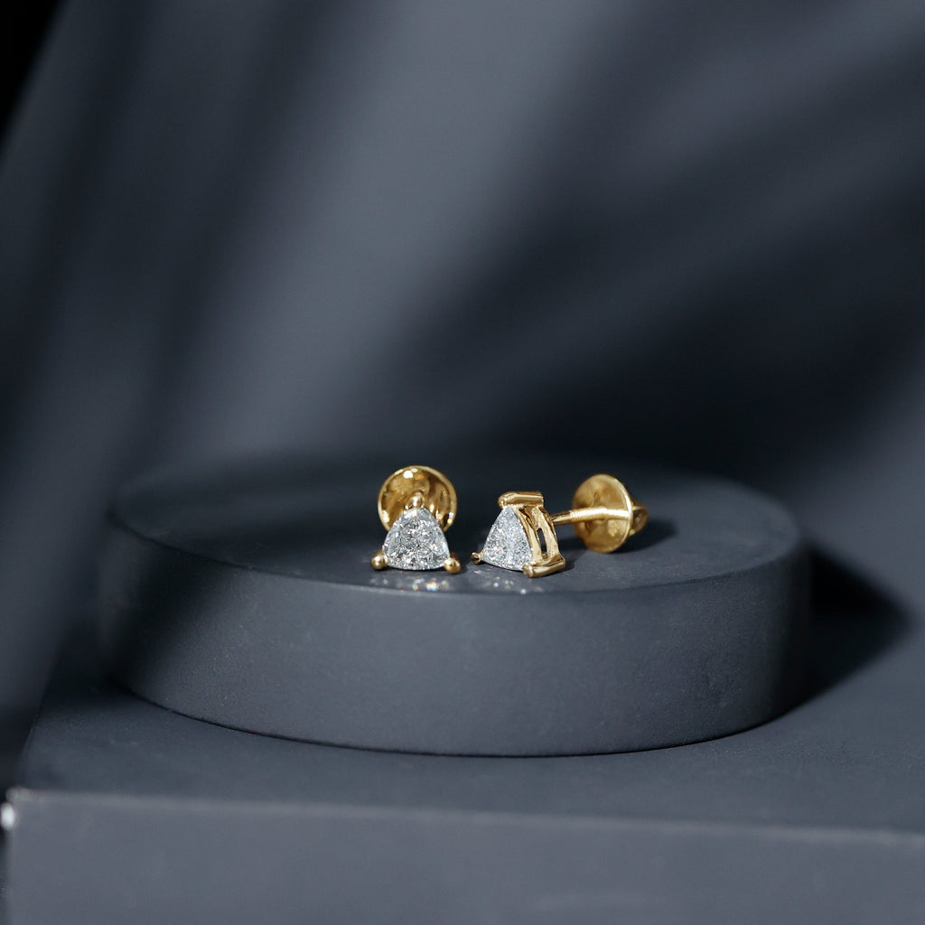 Lab Grown Diamond Earrings – 5 MM Trilliant Cut Solitaire Studs with Secure Screw Back