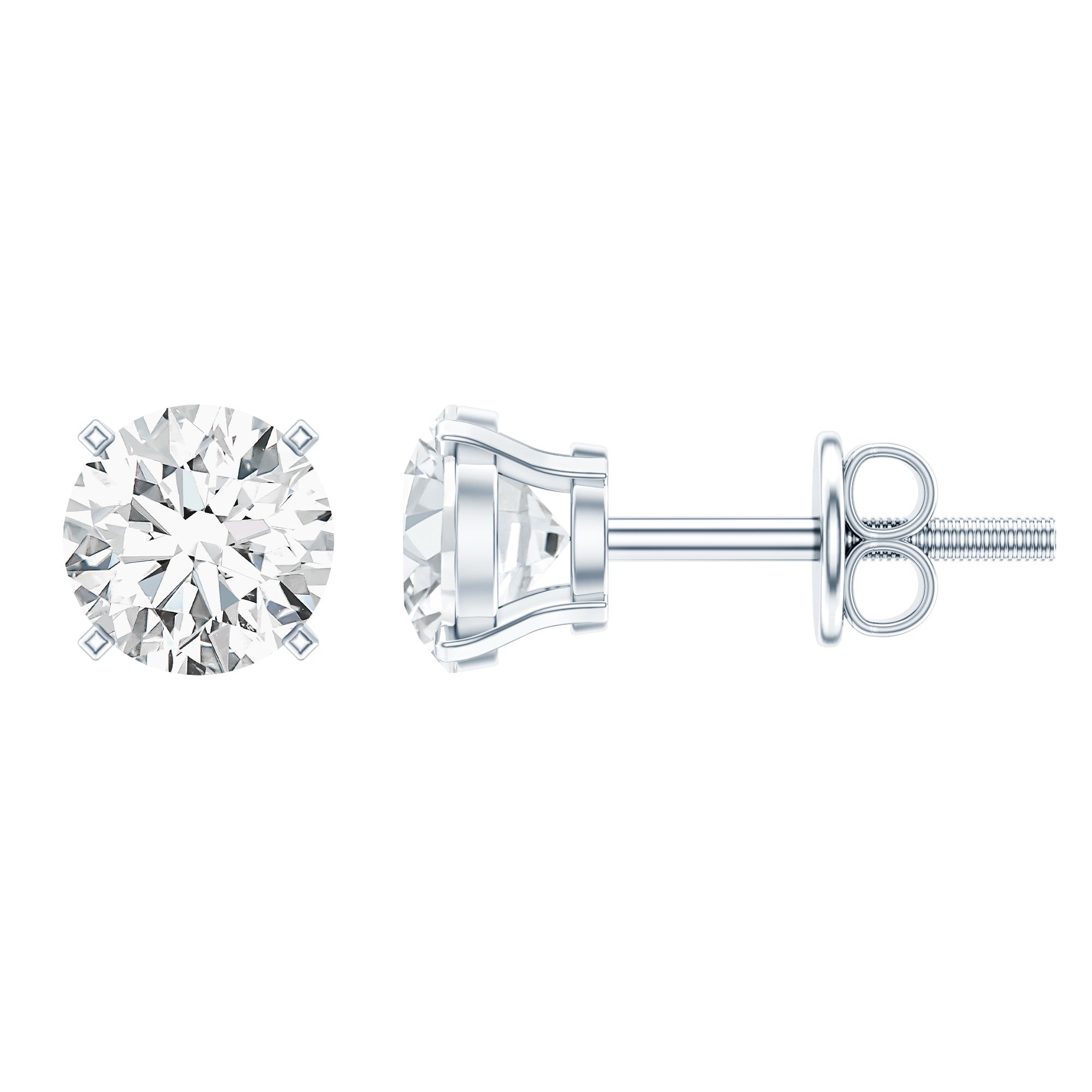 Cubic Zirconia Stud Earrings – 1 Carat Solitaire Silver Stud Earrings With Square Prong Setting
