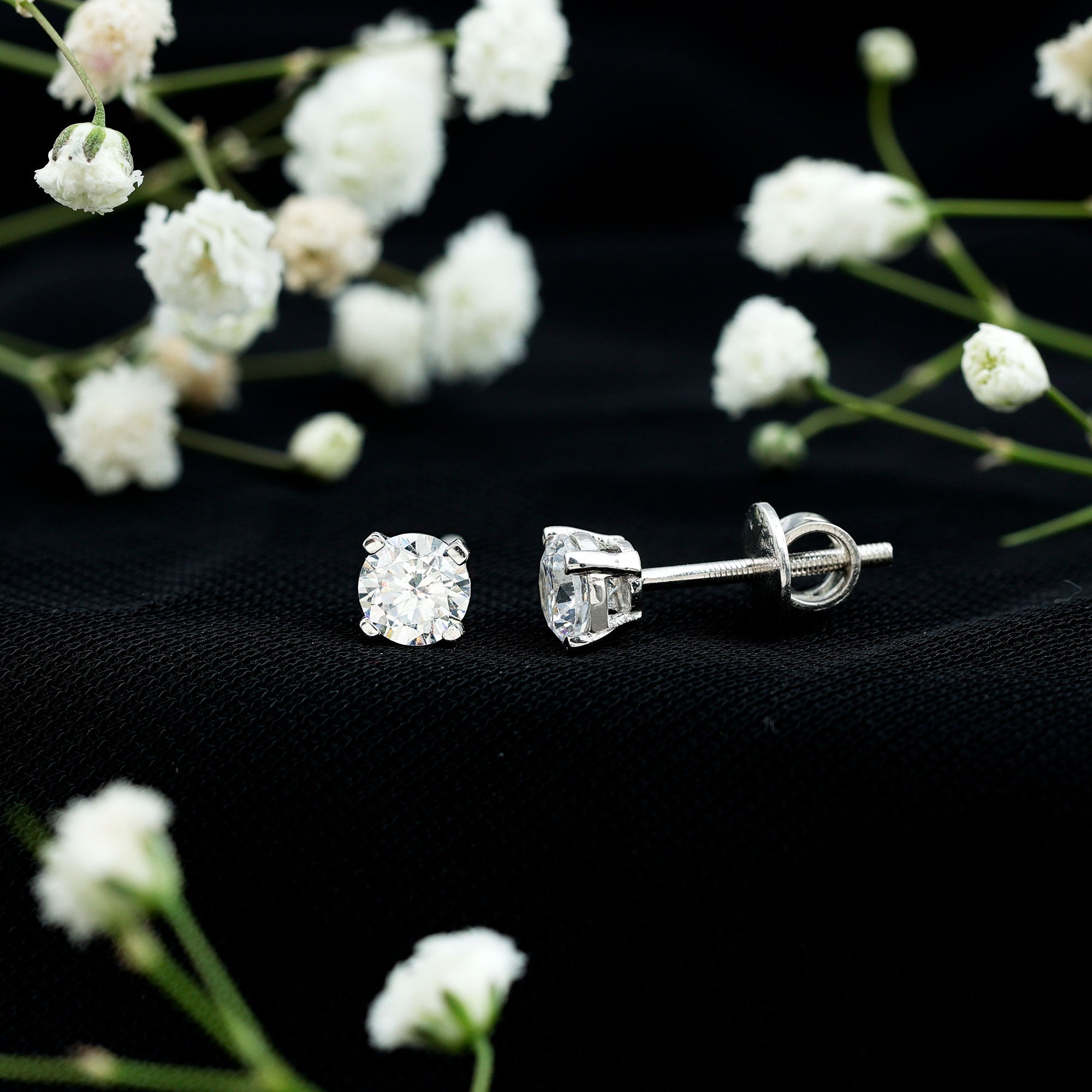 Cubic Zirconia Stud Earrings – 1 Carat Solitaire Silver Stud Earrings With Square Prong Setting