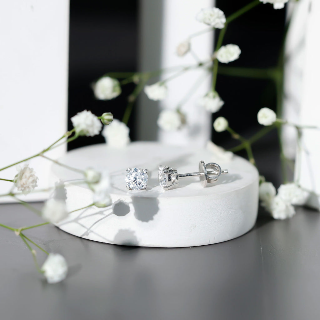 Cubic Zirconia Stud Earrings – 1 Carat Solitaire Silver Stud Earrings With Square Prong Setting