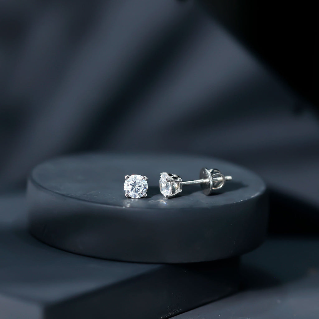 Cubic Zirconia Stud Earrings – 1 Carat Solitaire Silver Stud Earrings With Square Prong Setting