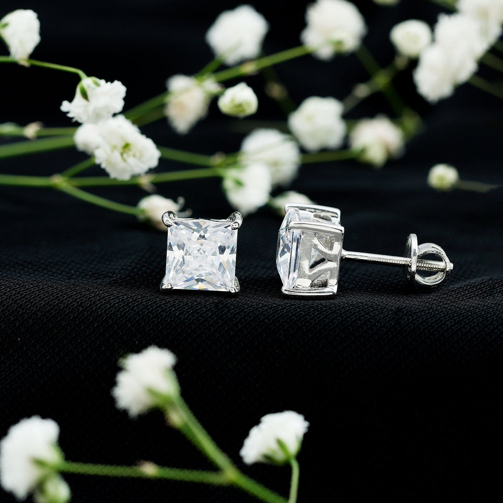 Princess Cut Earrings – 7 MM Cubic Zirconia Studs | Silver Stud Earrings AAAA Quality