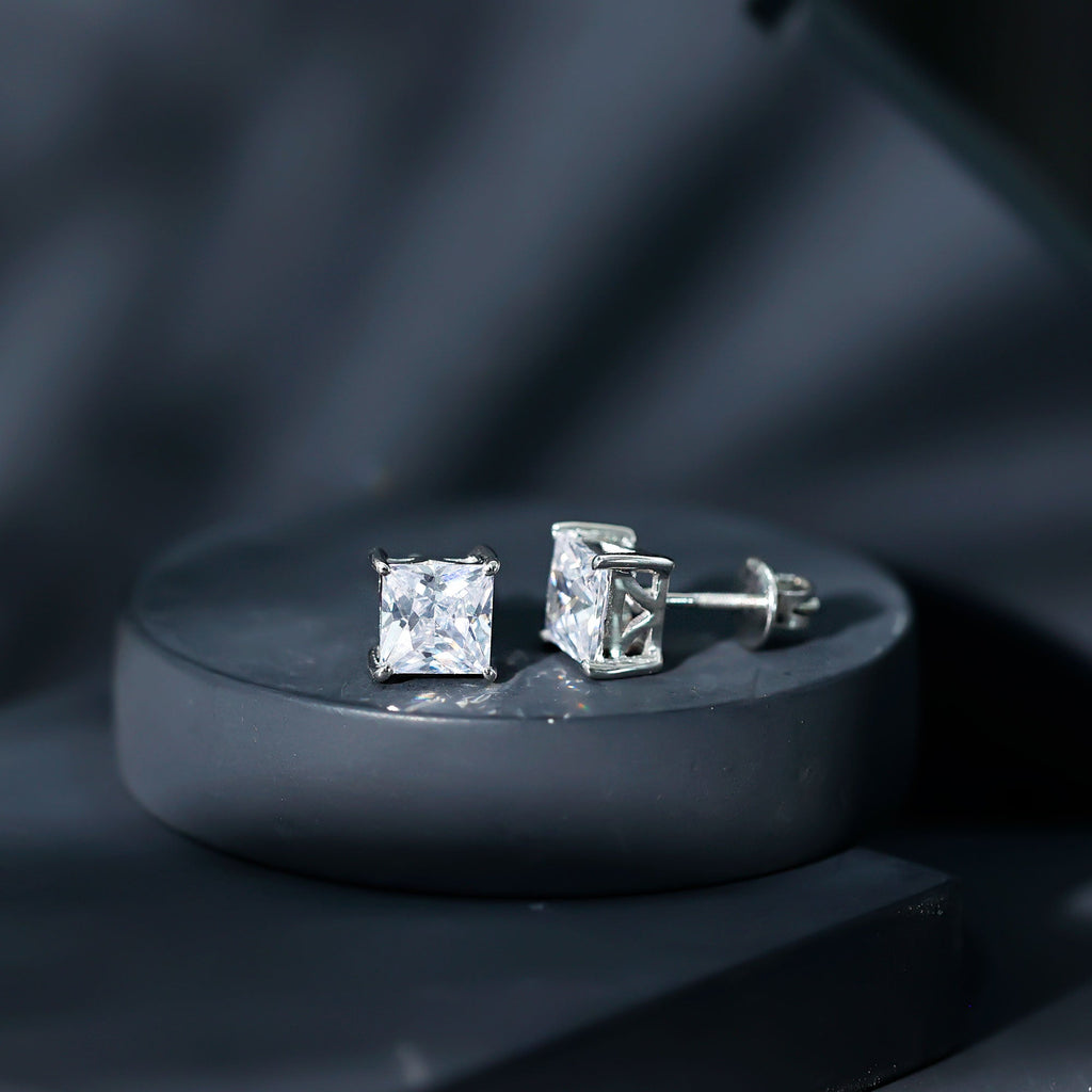 Princess Cut Earrings – 7 MM Cubic Zirconia Studs | Silver Stud Earrings AAAA Quality
