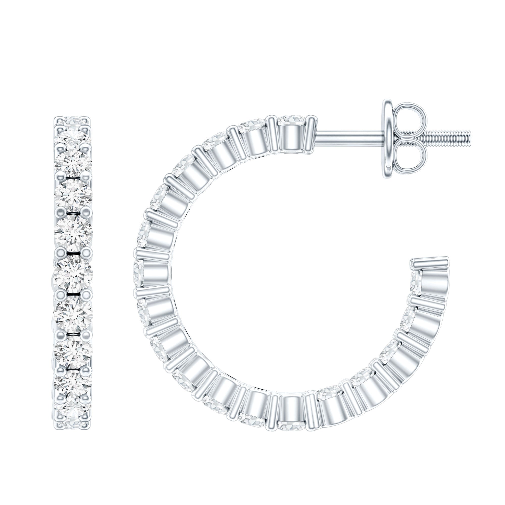 Lab Grown Diamond Earrings – Sparkling Half Hoop Earrings with Screw Back Closure