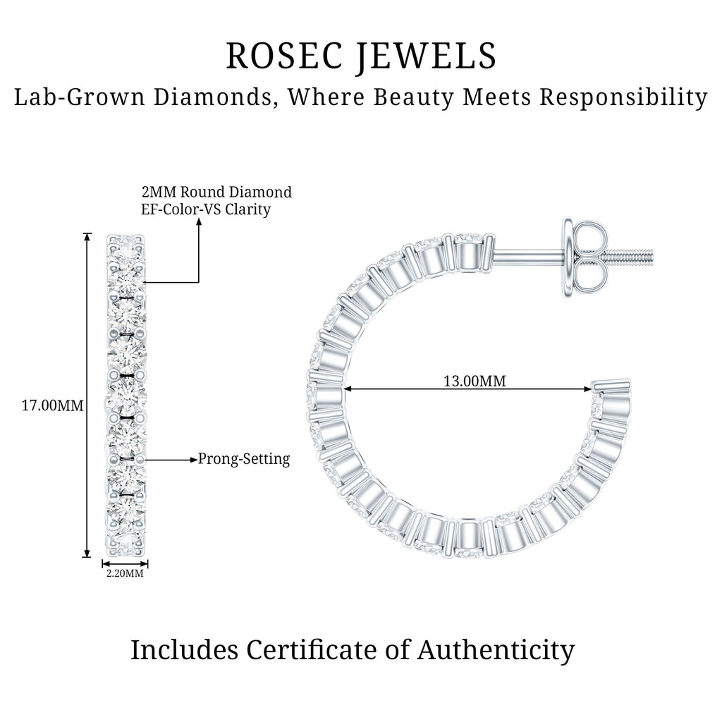 Lab Grown Diamond Earrings – Sparkling Half Hoop Earrings with Screw Back Closure