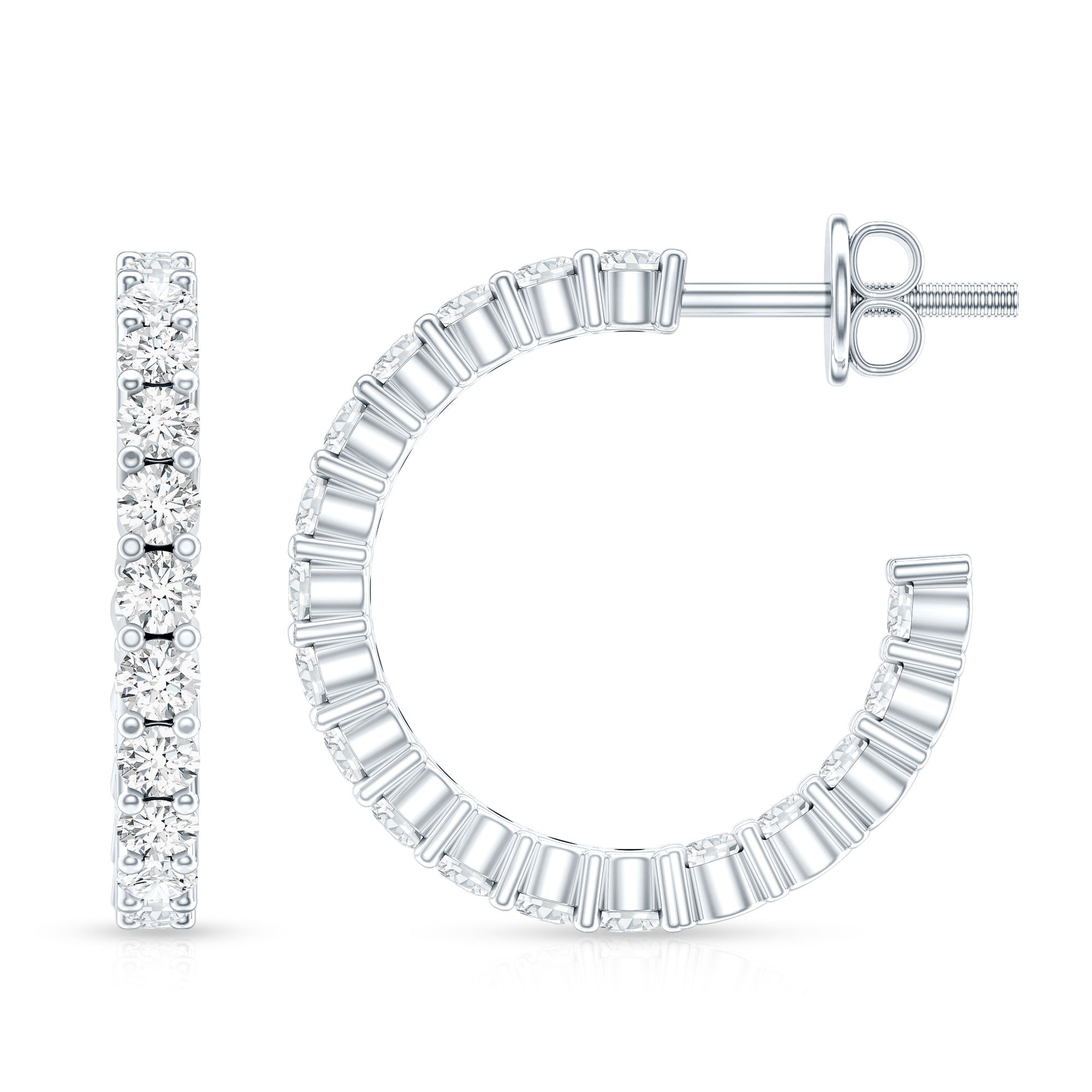 Lab Grown Diamond Earrings – Sparkling Half Hoop Earrings with Screw Back Closure