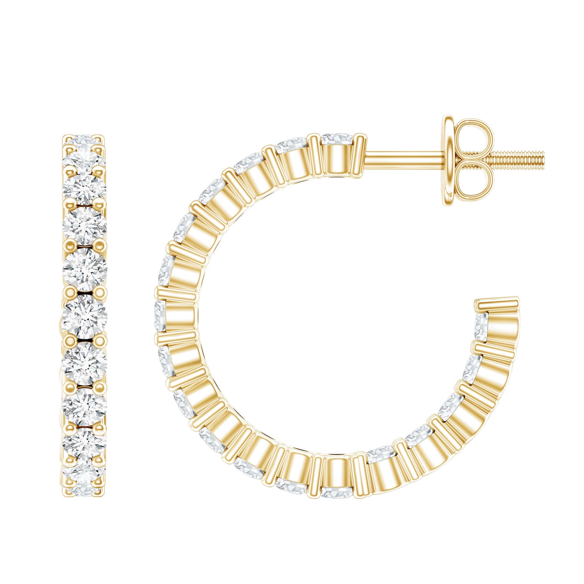 Lab Grown Diamond Earrings – Sparkling Half Hoop Earrings with Screw Back Closure