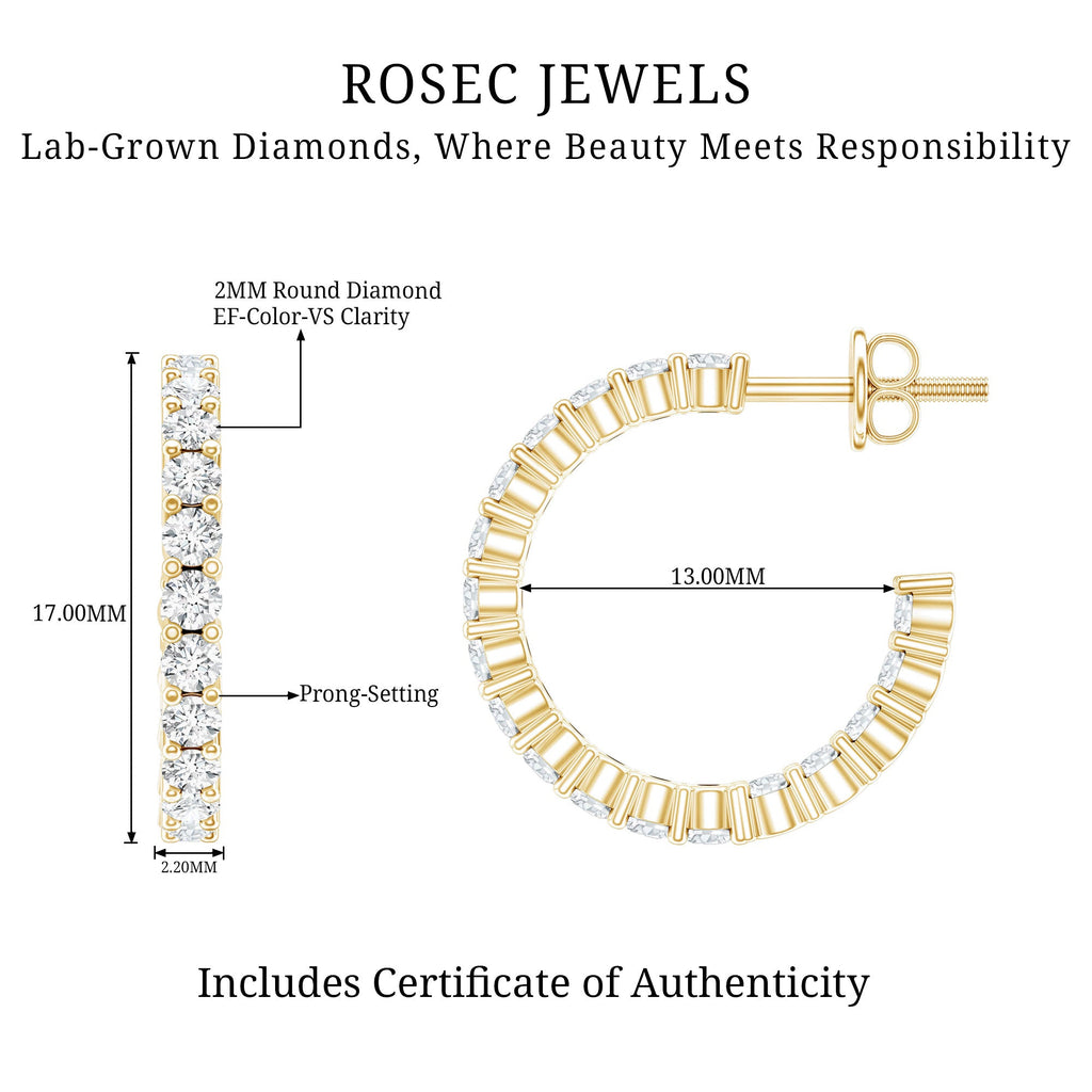 Lab Grown Diamond Earrings – Sparkling Half Hoop Earrings with Screw Back Closure