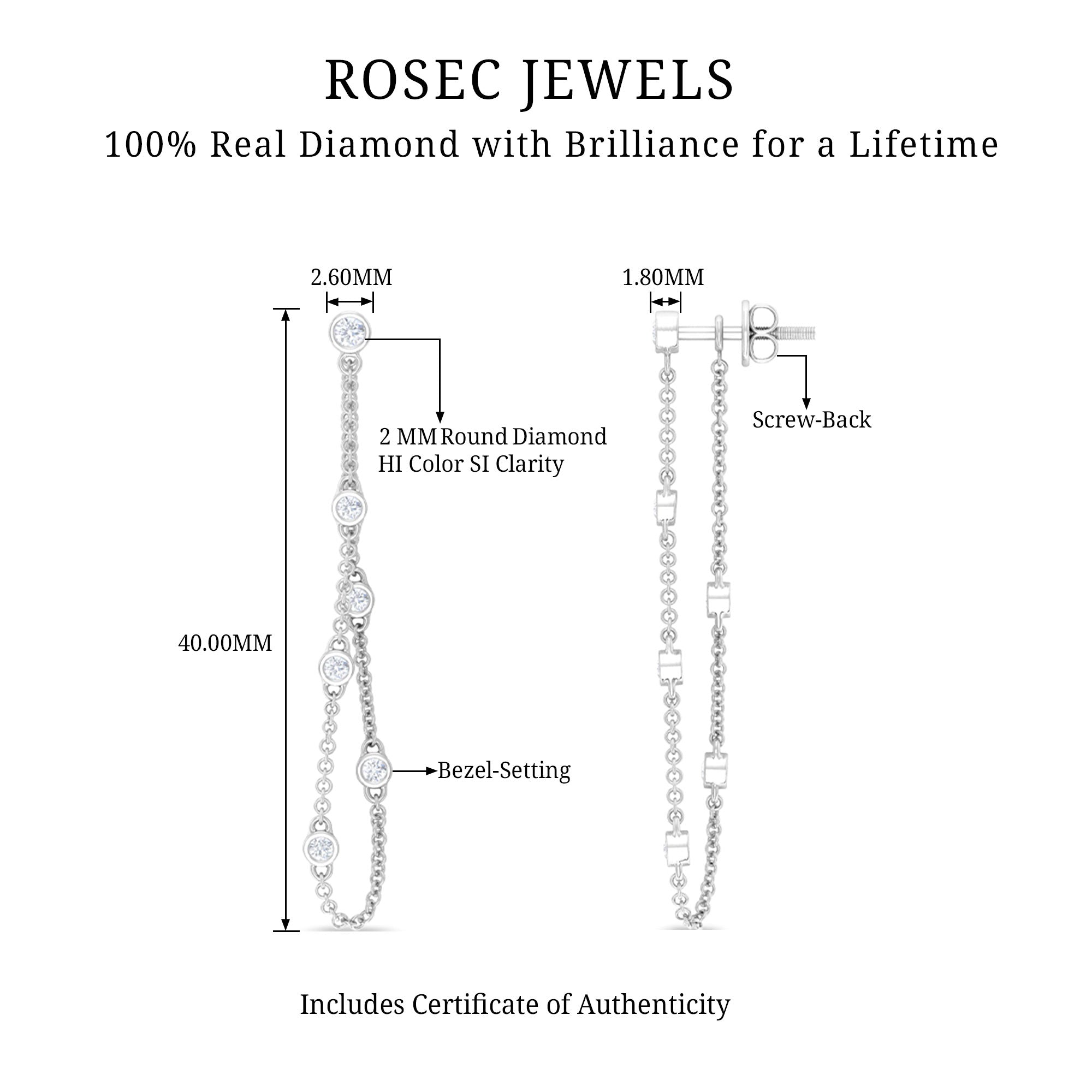 Bezel Set Diamond Earrings – Long Chain Dangle With Round Cut Diamonds