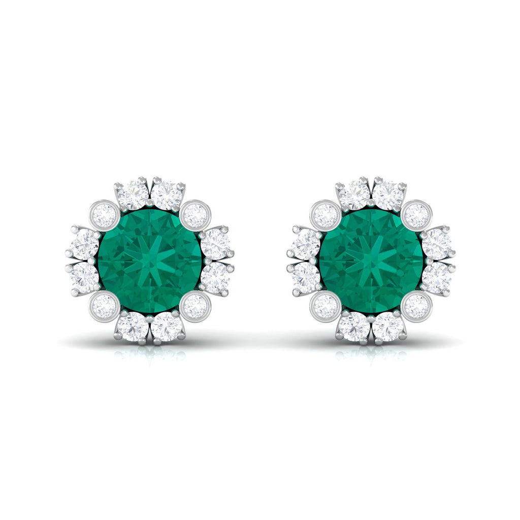 Emerald Halo Earrings – 0.99 Ct AAA Quality Emerald & Diamond Studs with Secure Screw Back