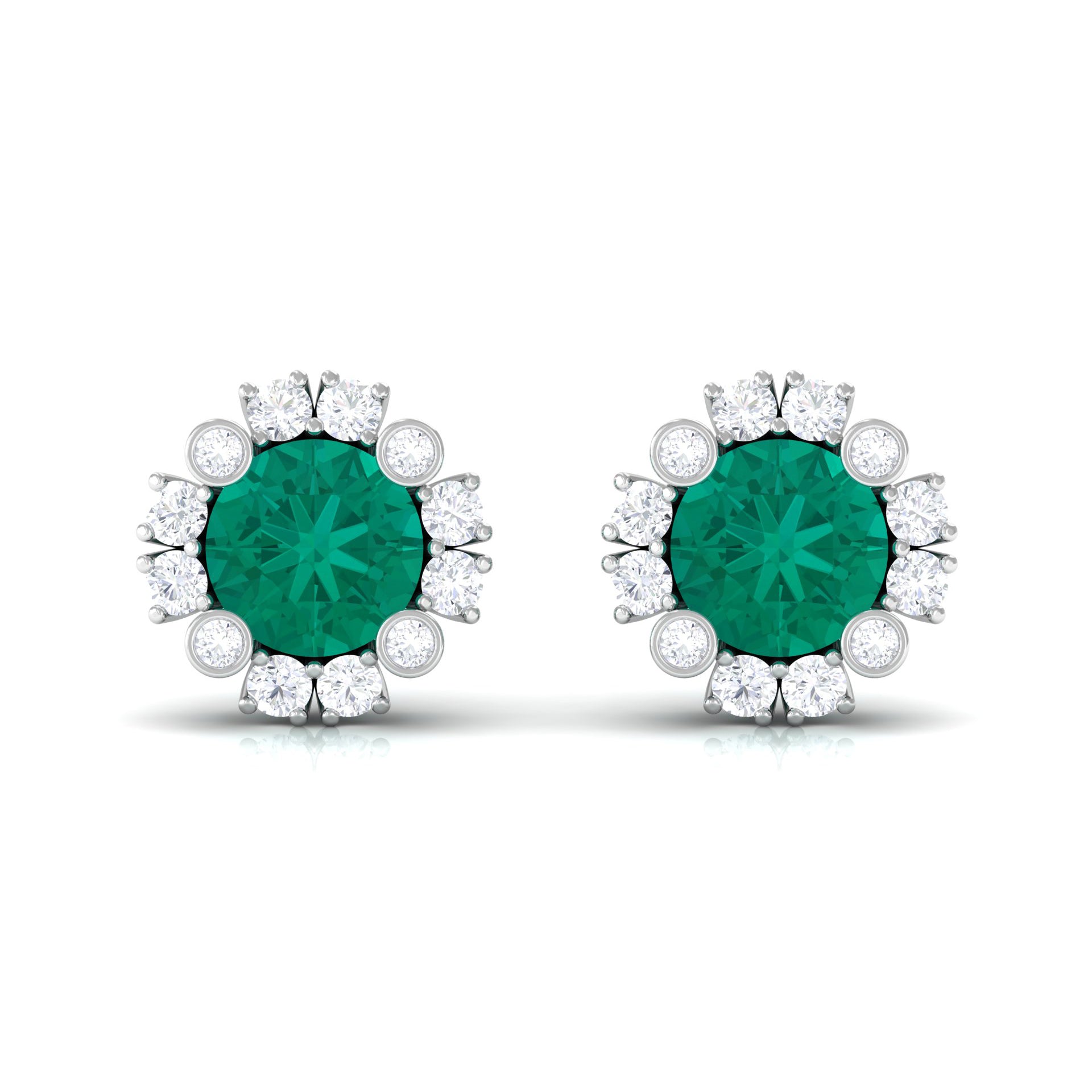 Emerald Halo Earrings – 0.99 Ct AAA Quality Emerald & Diamond Studs with Secure Screw Back