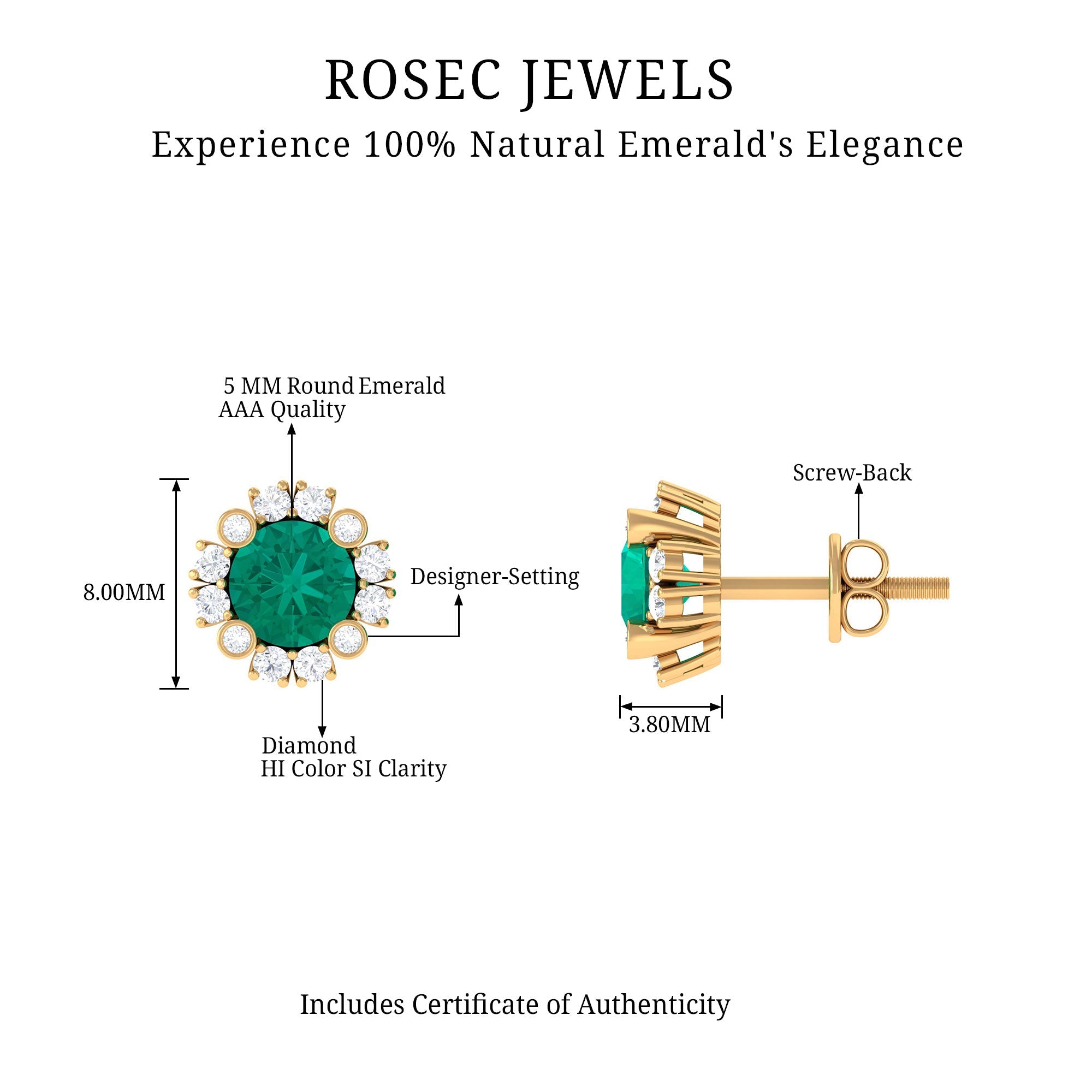 Emerald Halo Earrings – 0.99 Ct AAA Quality Emerald & Diamond Studs with Secure Screw Back