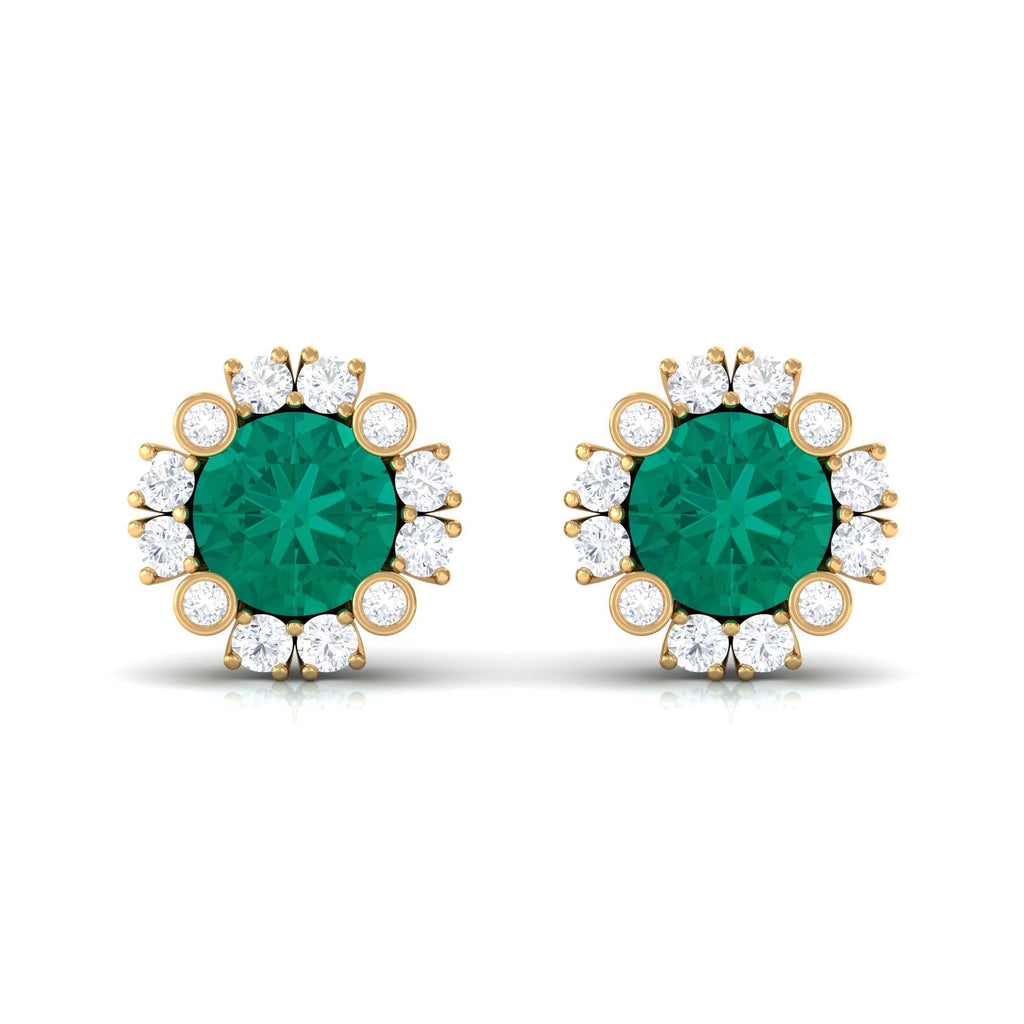 Emerald Halo Earrings – 0.99 Ct AAA Quality Emerald & Diamond Studs with Secure Screw Back
