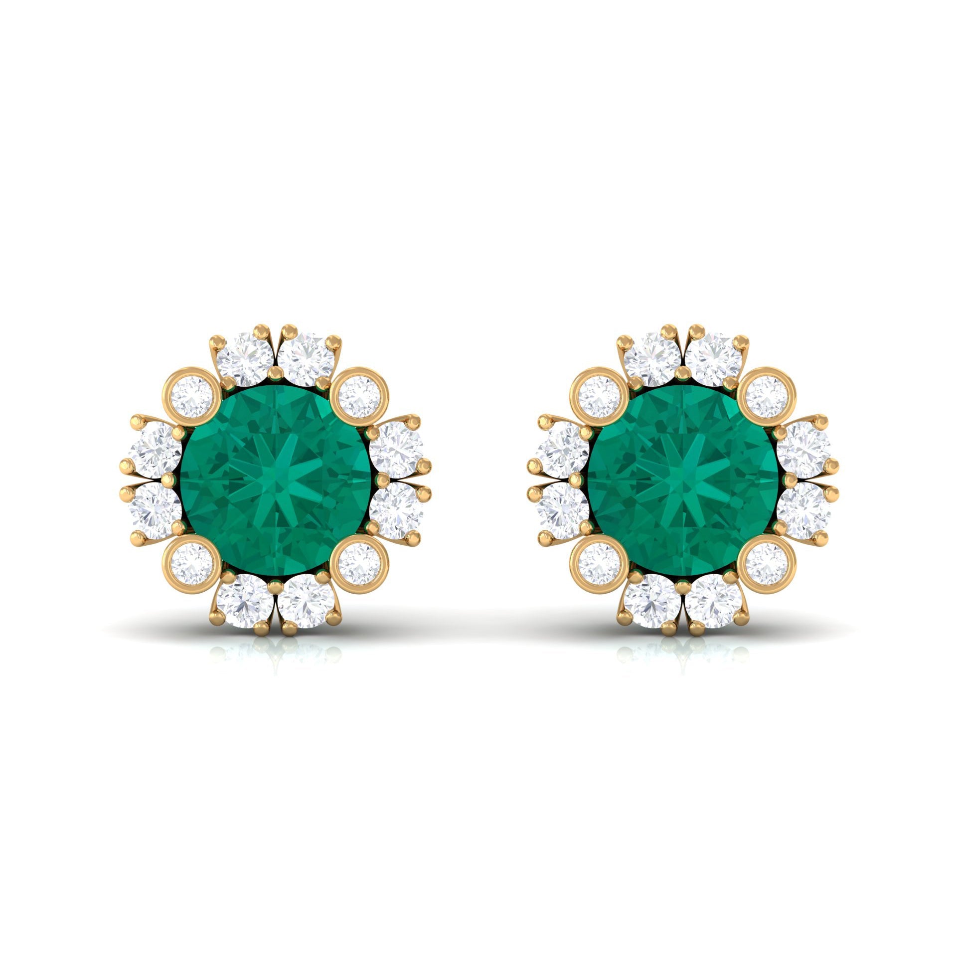 Emerald Halo Earrings – 0.99 Ct AAA Quality Emerald & Diamond Studs with Secure Screw Back