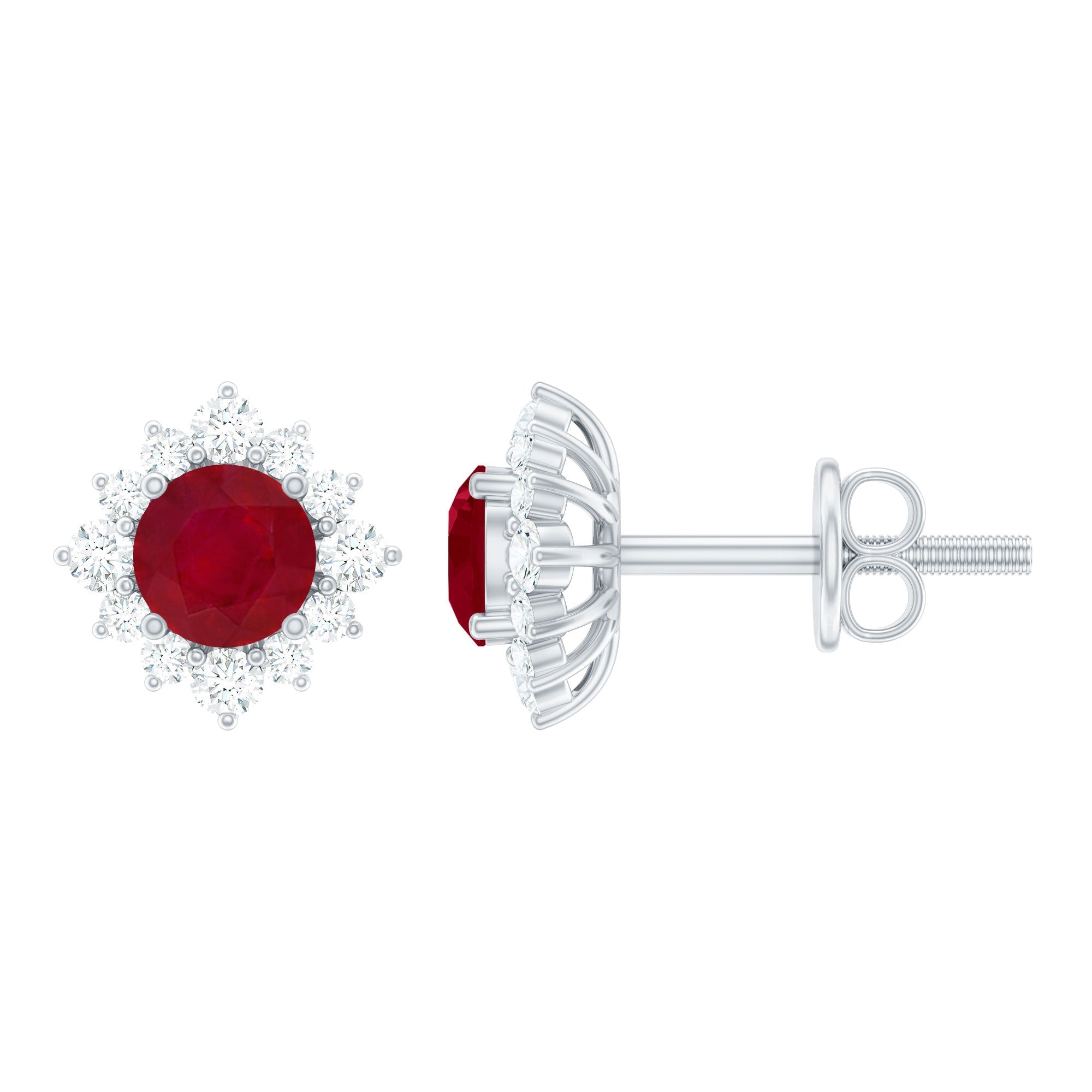 Ruby Stud Earrings – Natural Ruby Earrings with Diamond Halo | 4mm AAA Quality