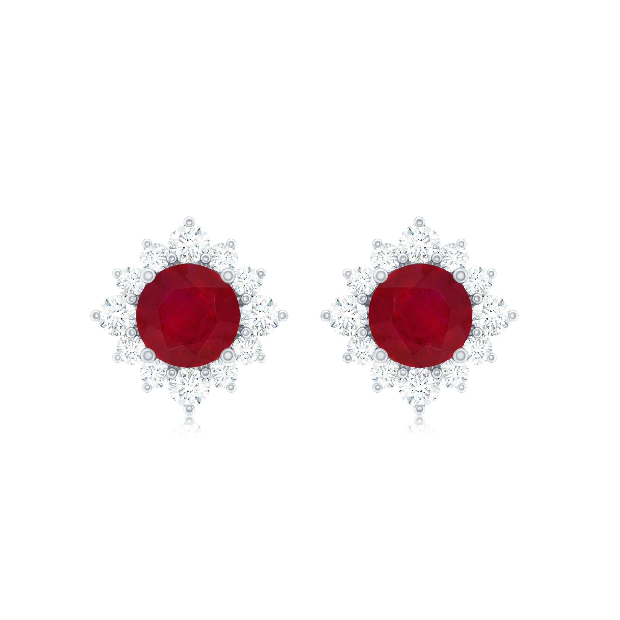 Ruby Stud Earrings – Natural Ruby Earrings with Diamond Halo | 4mm AAA Quality