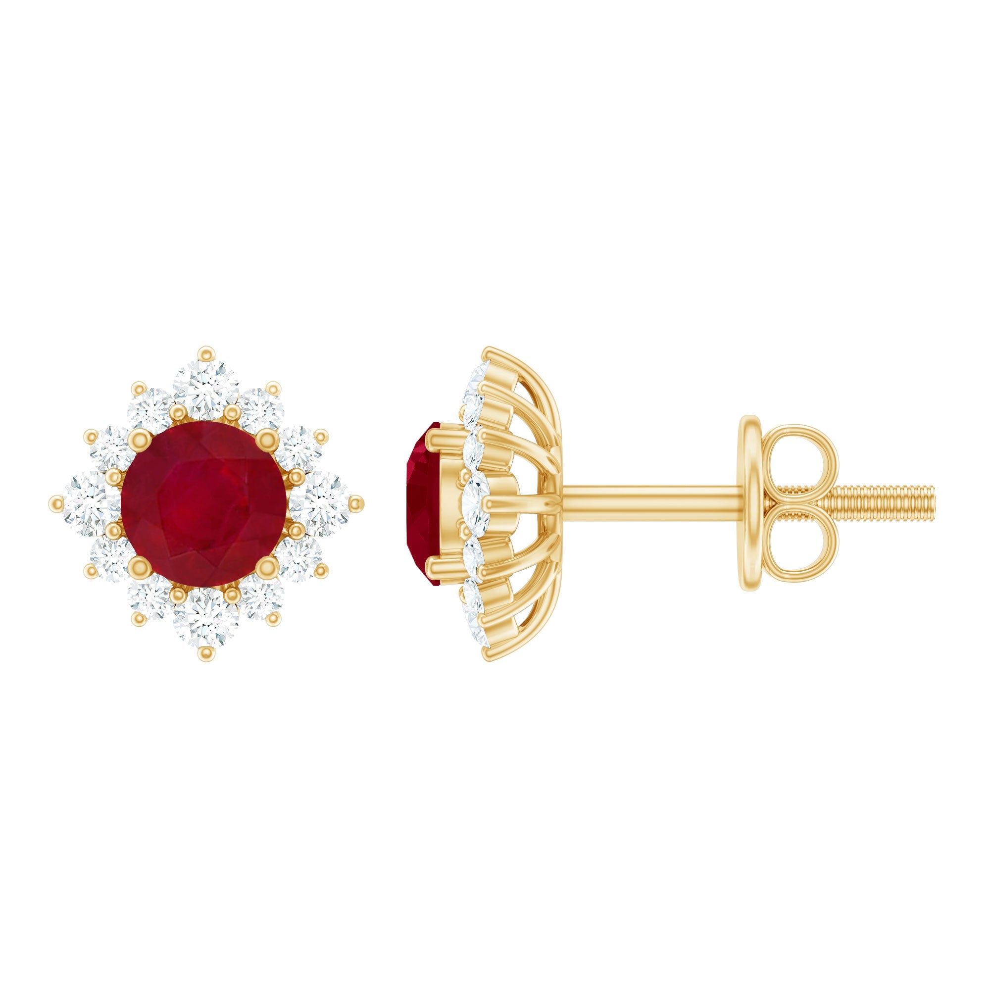 Ruby Stud Earrings – Natural Ruby Earrings with Diamond Halo | 4mm AAA Quality