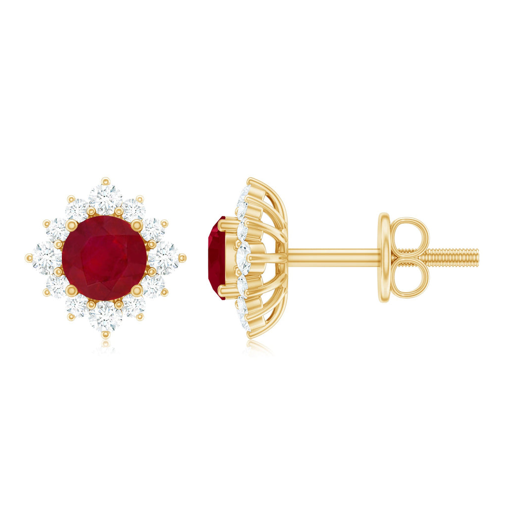 Ruby Stud Earrings – Natural Ruby Earrings with Diamond Halo | 4mm AAA Quality