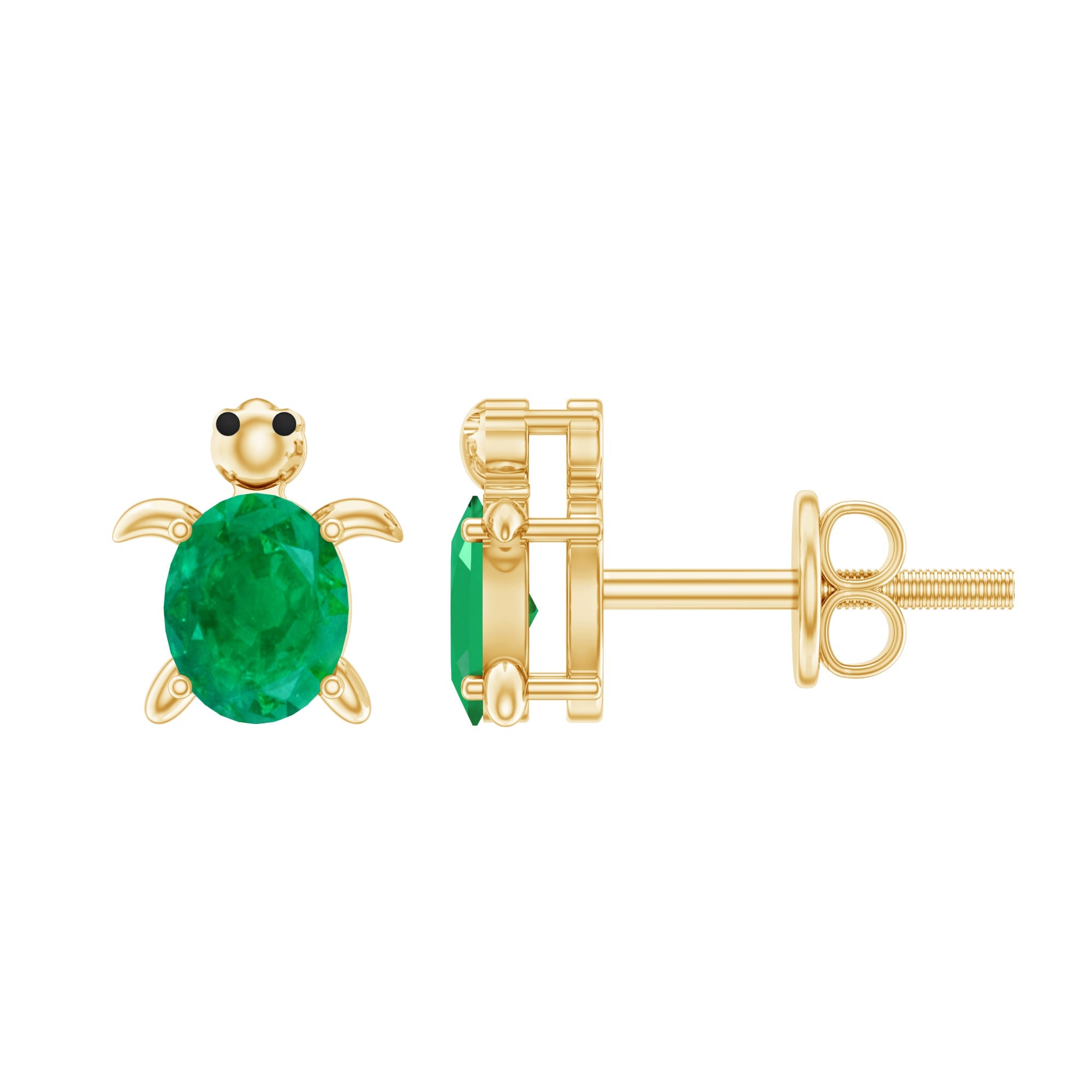 Emerald Turtle Earrings – Oval Emerald Studs With Secure Screw Back Closure