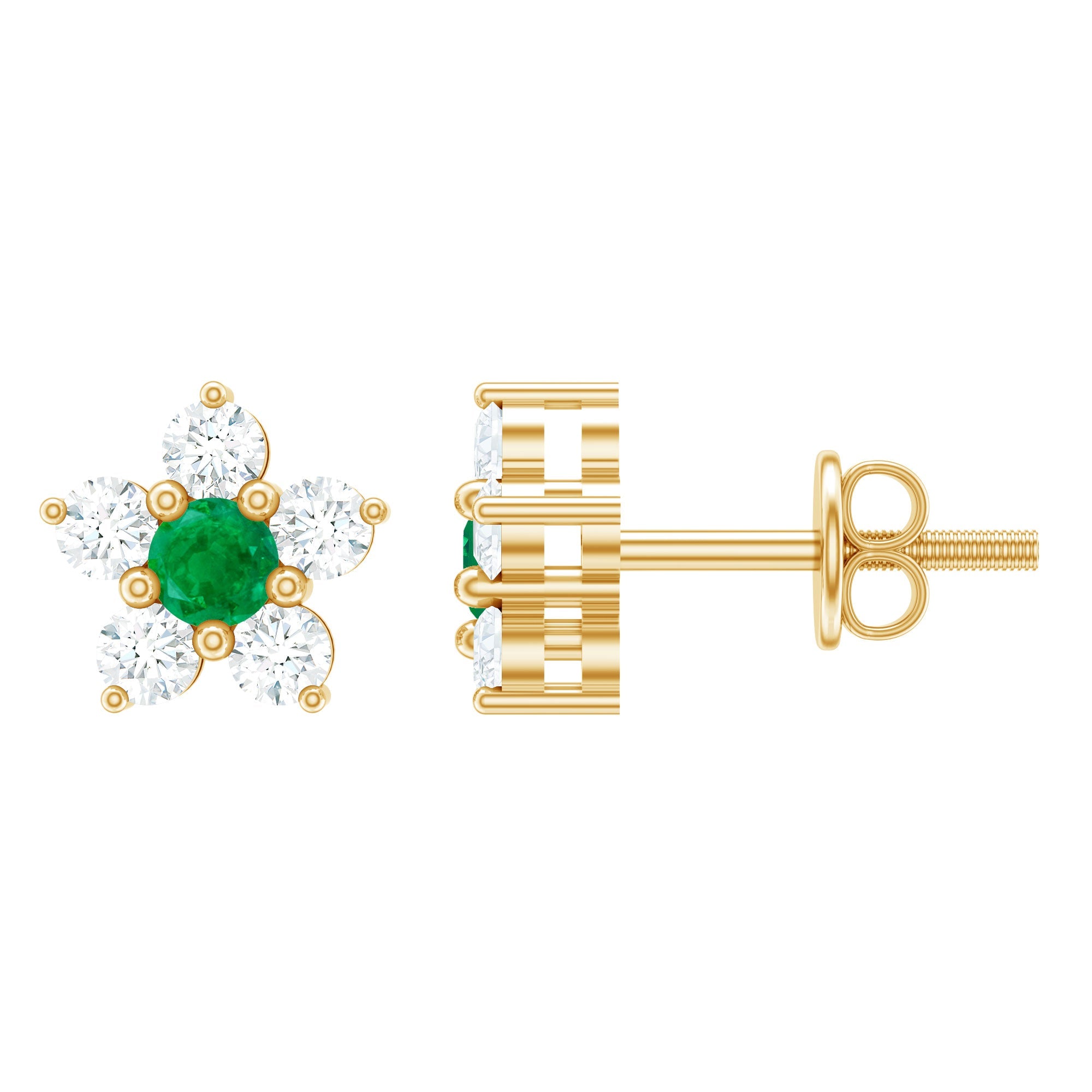Emerald Diamond Earrings – Flower Cluster Studs with AAA Quality Emeralds & Diamonds