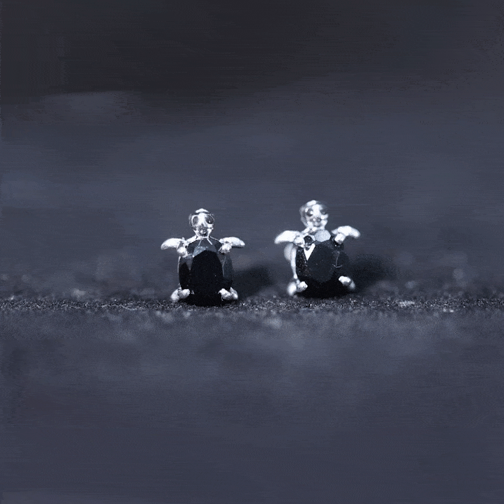 Oval Shaped Black Onyx Turtle Stud Earrings