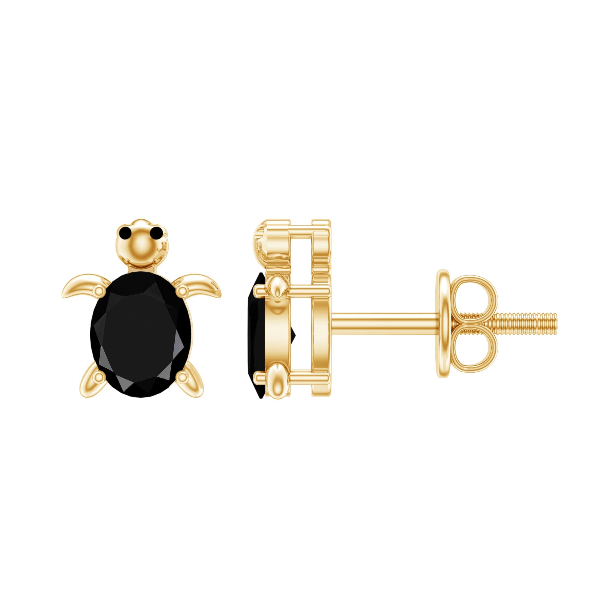 Oval Shaped Black Onyx Turtle Stud Earrings
