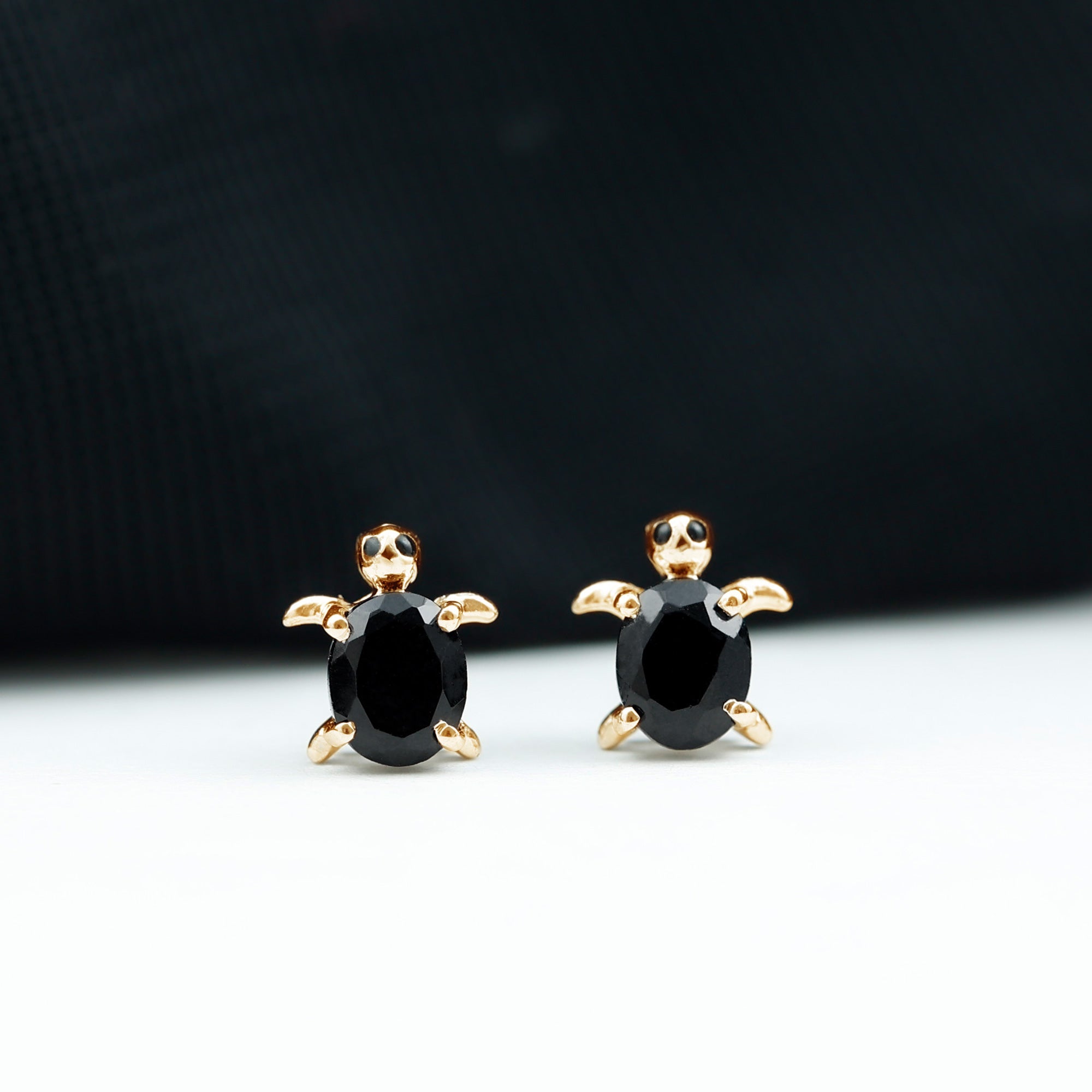 Oval Shaped Black Onyx Turtle Stud Earrings