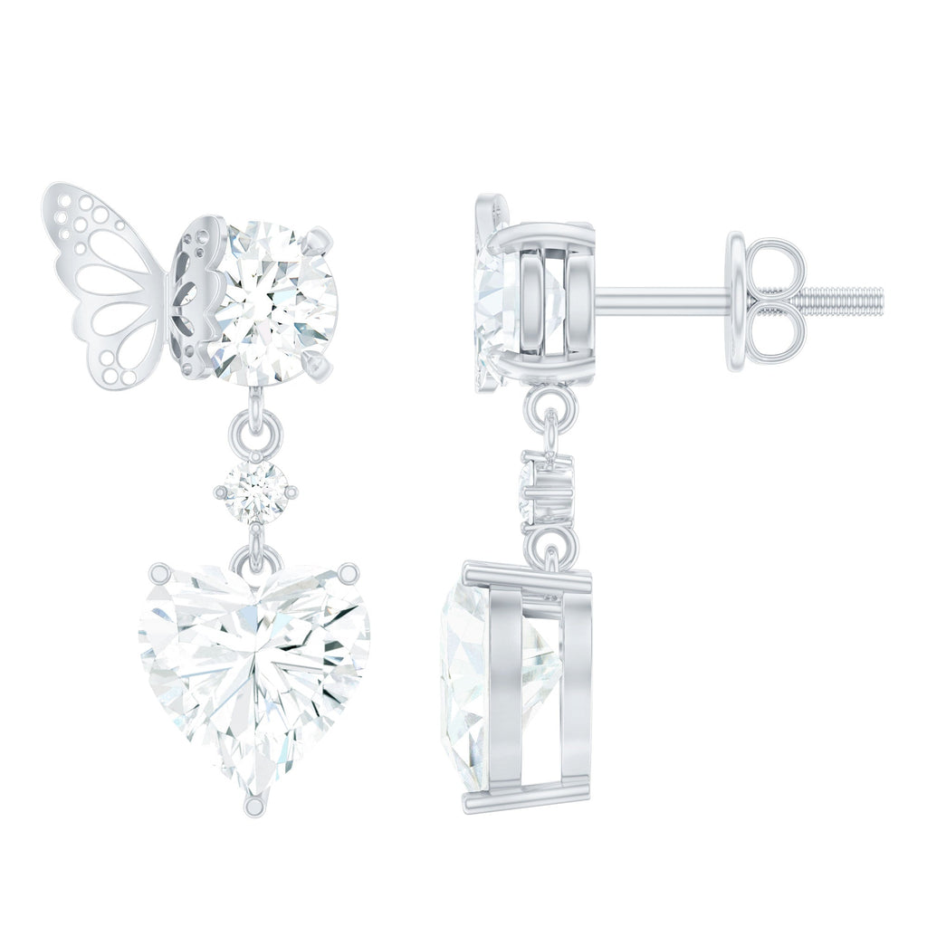 Heart Shape Moissanite Earrings | 3 Carat Drop Earrings with Prong Set Stones