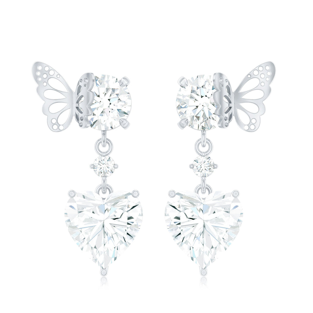 Heart Shape Moissanite Earrings | 3 Carat Drop Earrings with Prong Set Stones