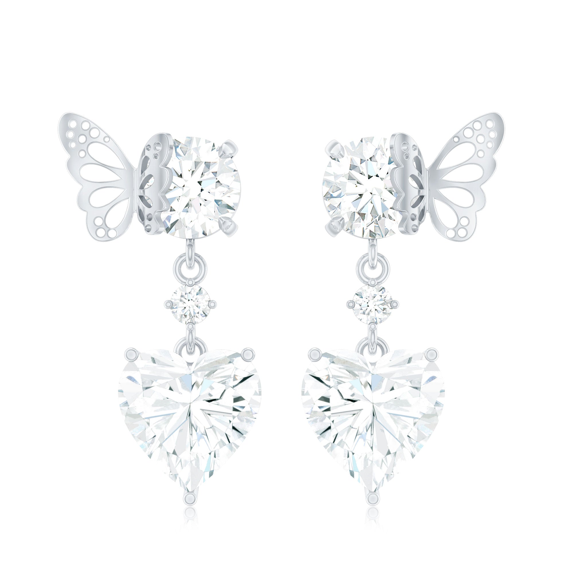 Heart Shape Moissanite Earrings | 3 Carat Drop Earrings with Prong Set Stones