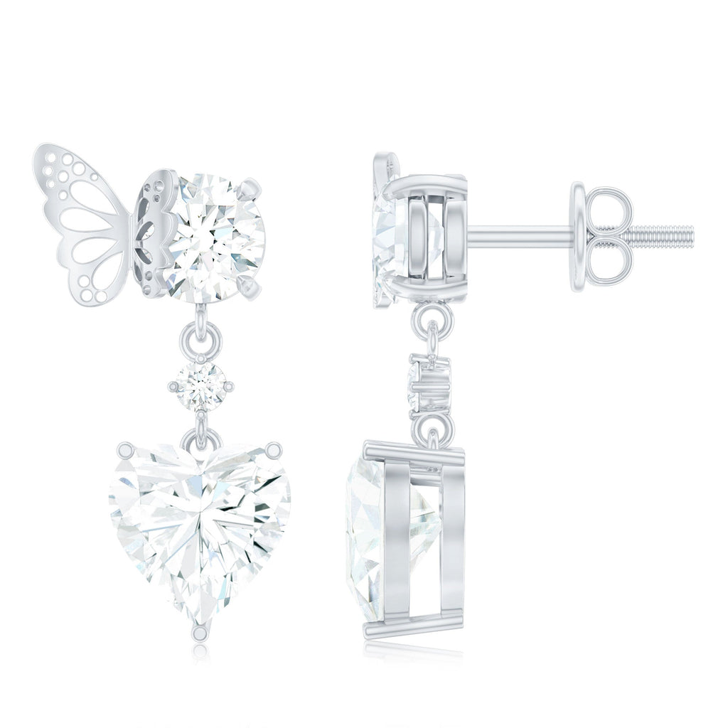 Heart Shape Moissanite Earrings | 3 Carat Drop Earrings with Prong Set Stones
