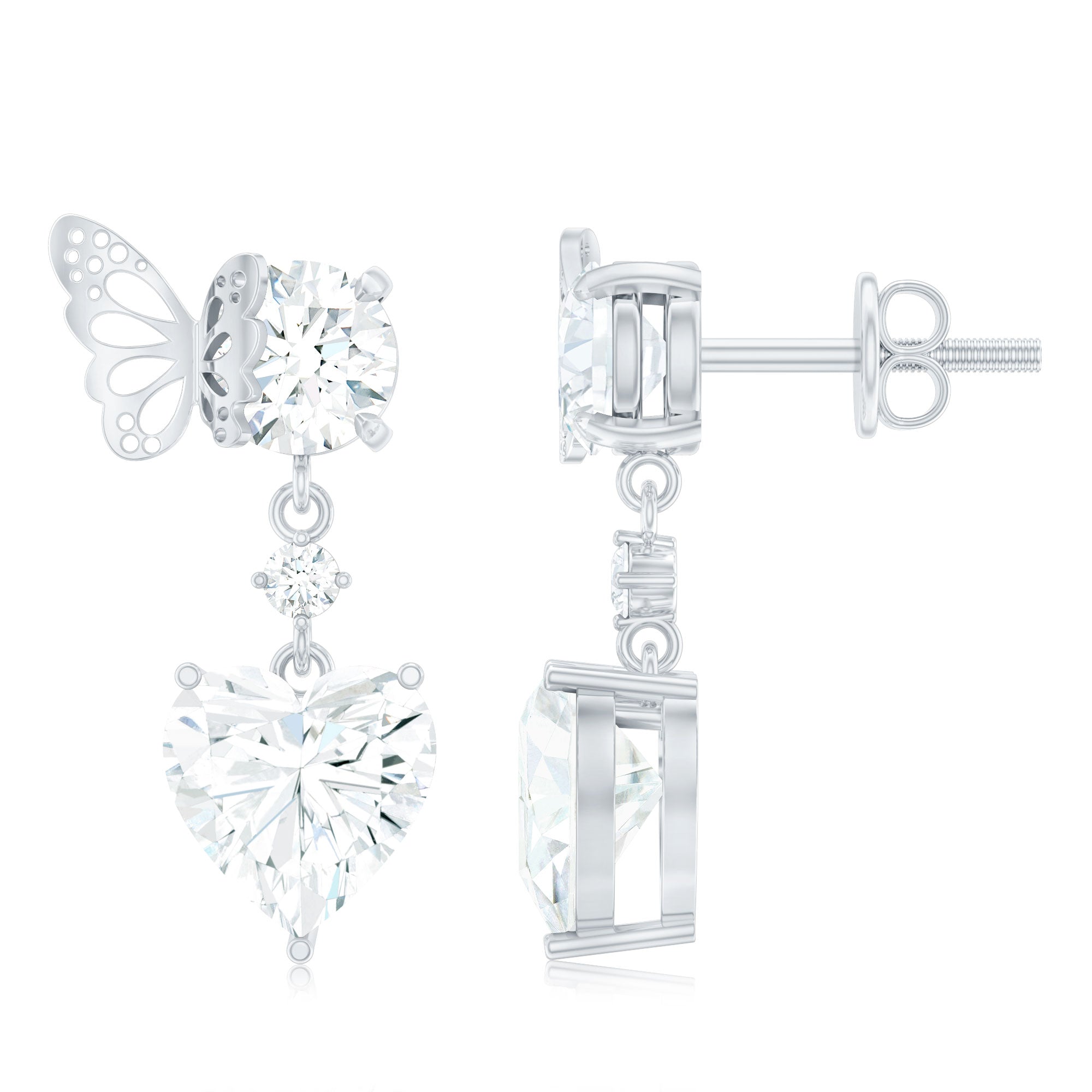 Heart Shape Moissanite Earrings | 3 Carat Drop Earrings with Prong Set Stones