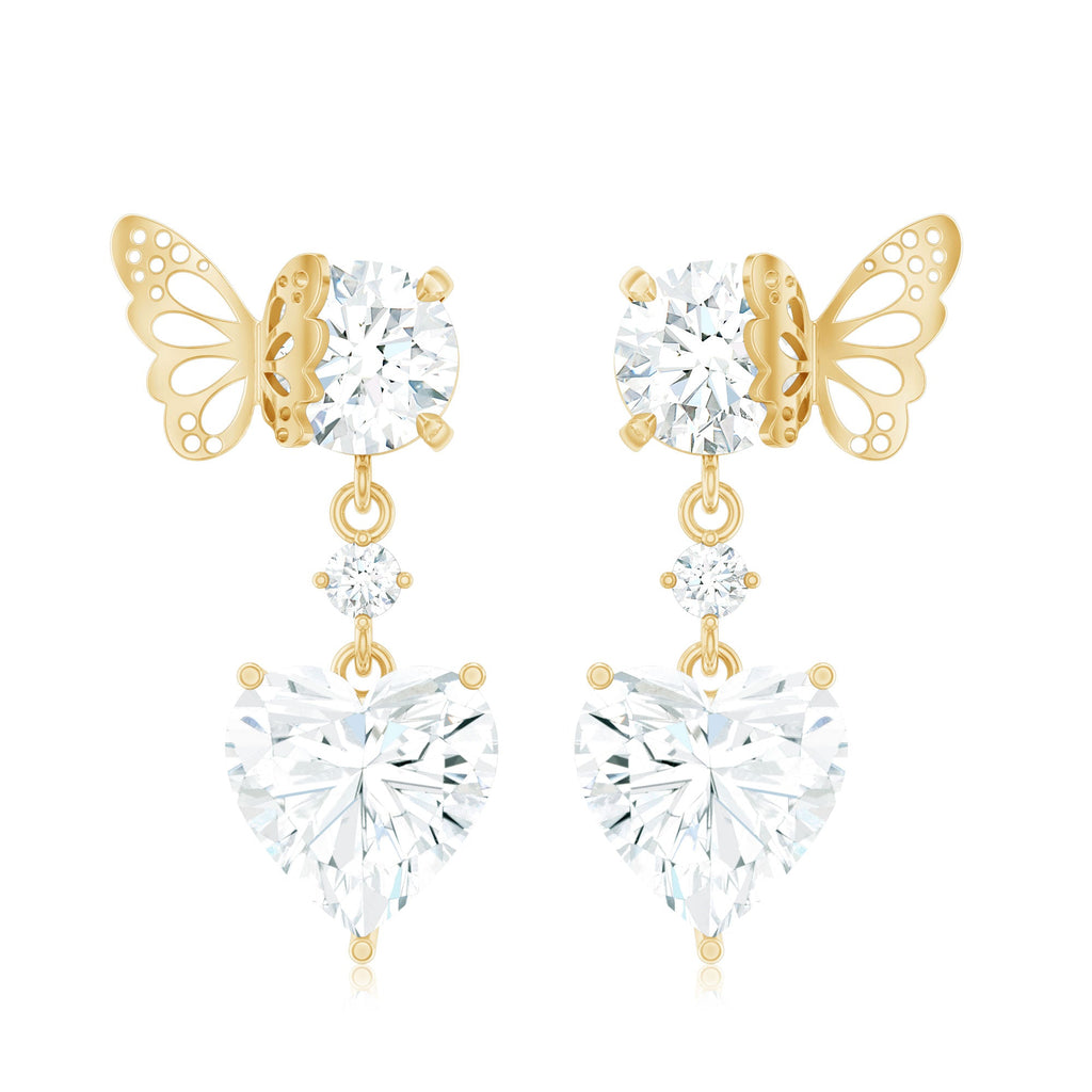 Heart Shape Moissanite Earrings | 3 Carat Drop Earrings with Prong Set Stones