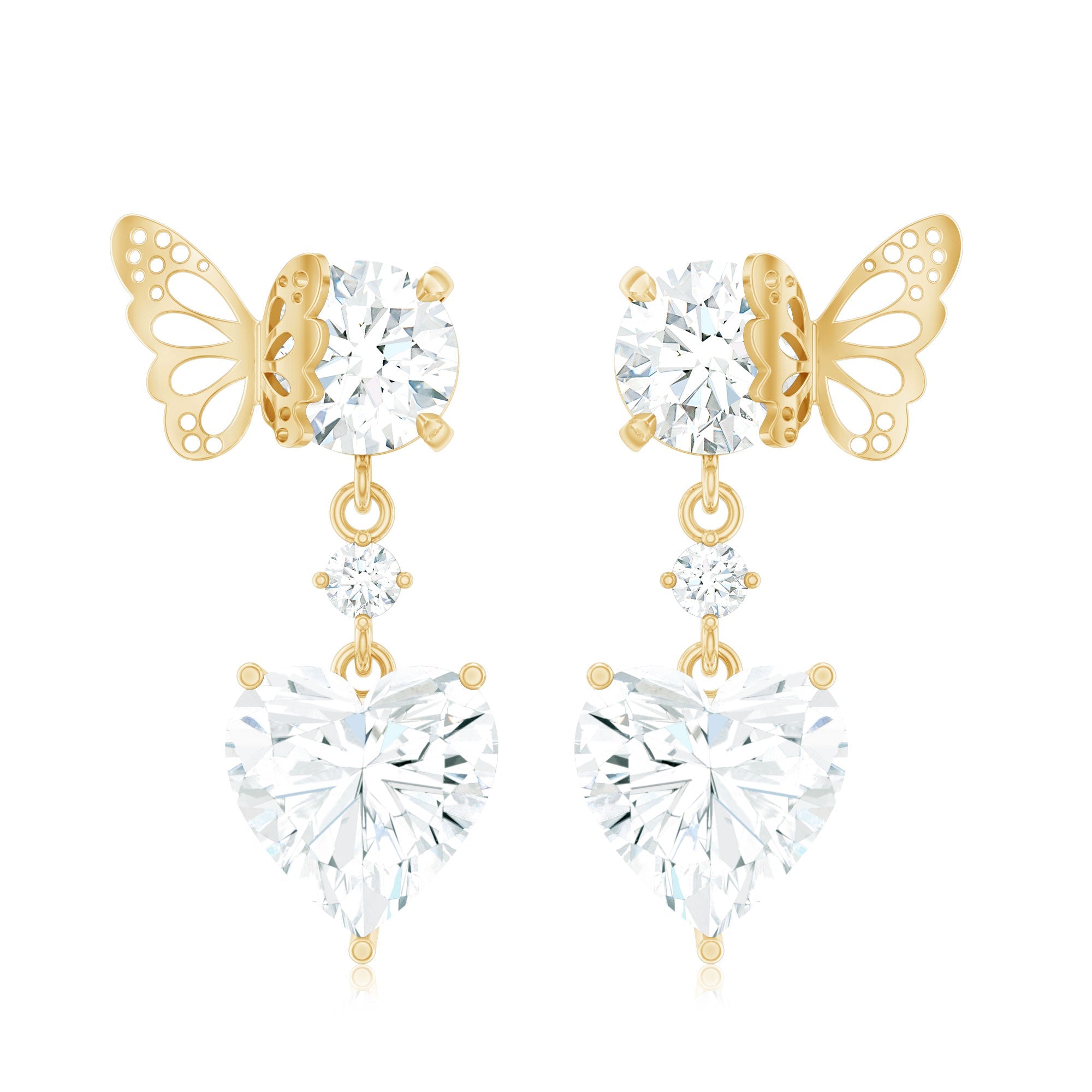 Heart Shape Moissanite Earrings | 3 Carat Drop Earrings with Prong Set Stones