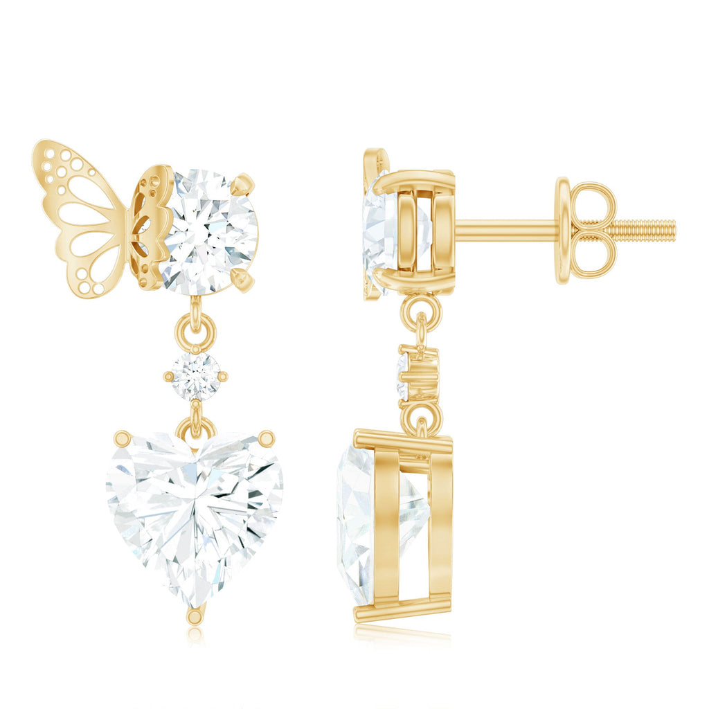 Heart Shape Moissanite Earrings | 3 Carat Drop Earrings with Prong Set Stones