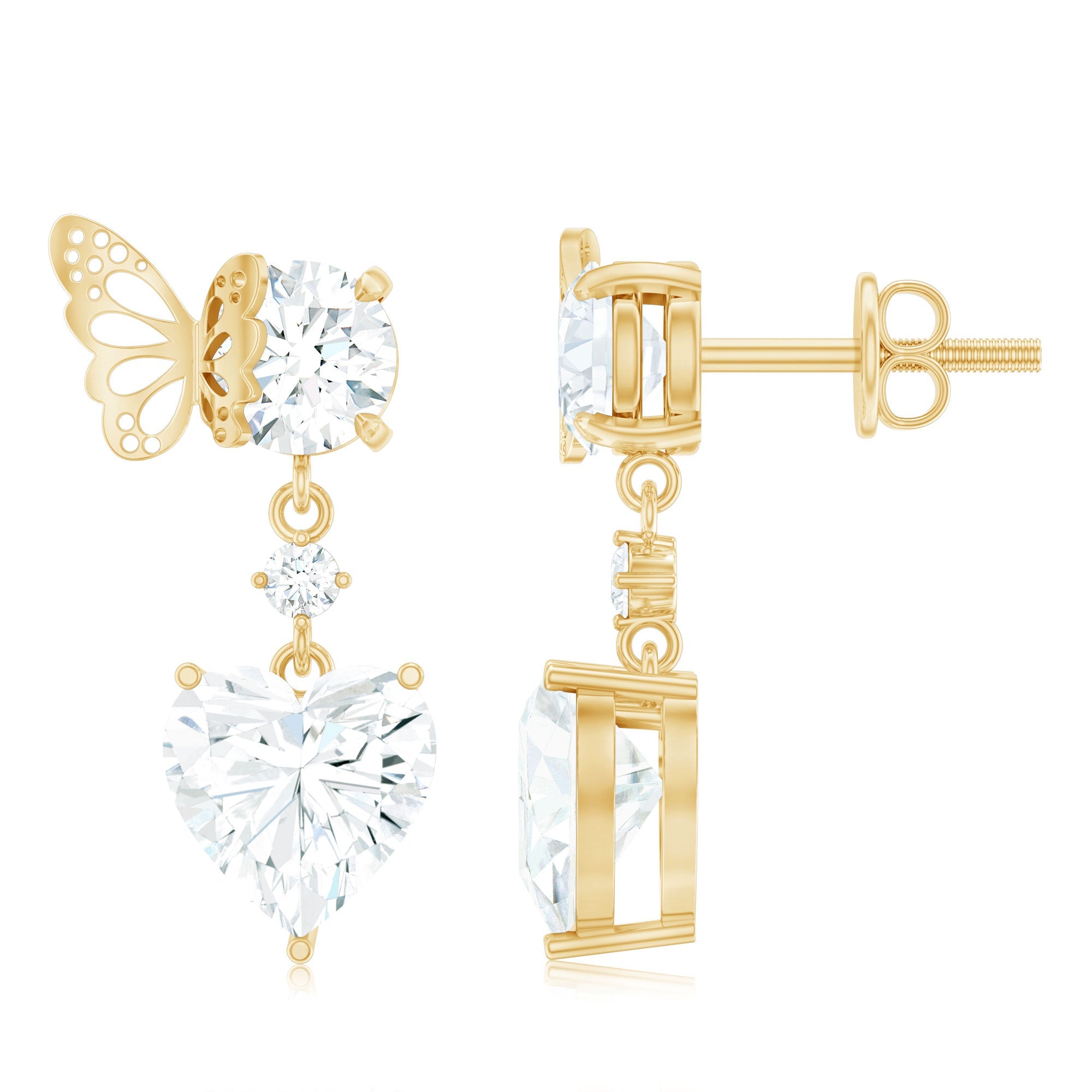 Heart Shape Moissanite Earrings | 3 Carat Drop Earrings with Prong Set Stones