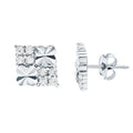 Cubic Zirconia Stud Earrings - Square Silver Studs with Pave Setting, 14k White Gold
