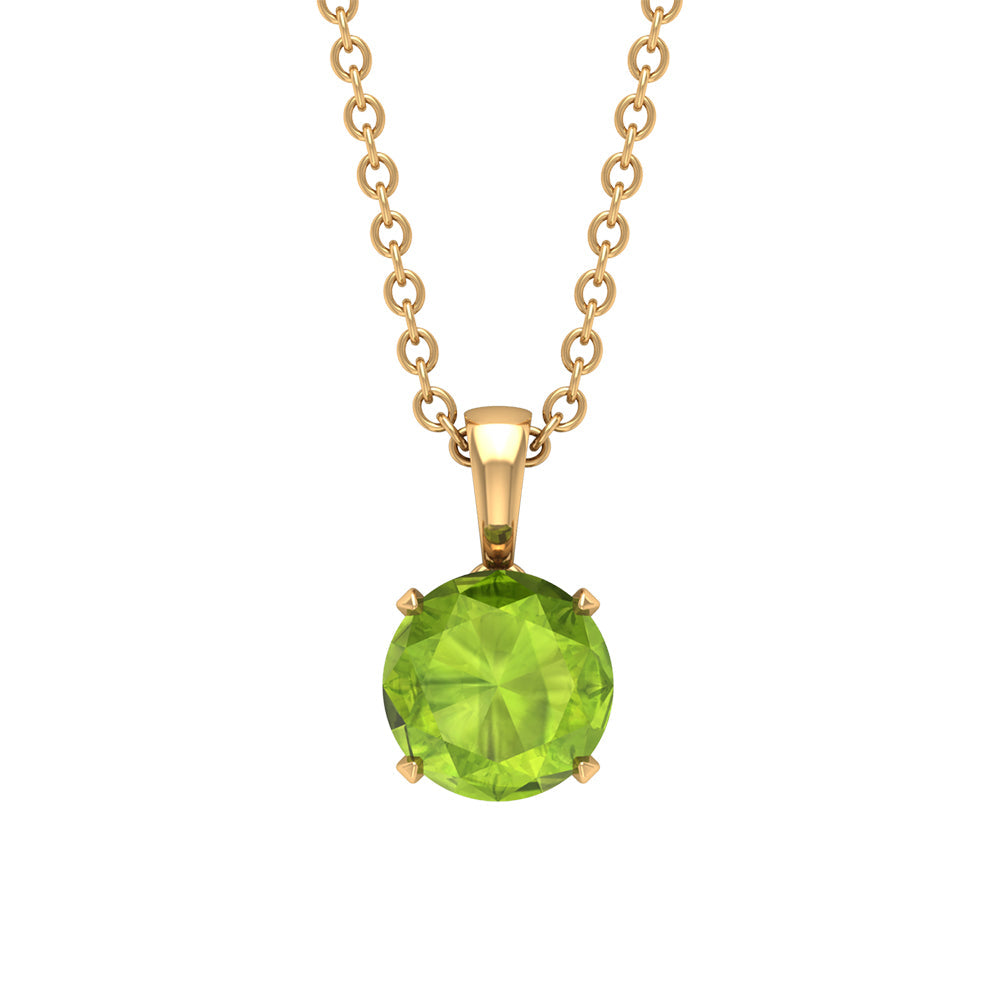 Peridot Pendant Necklace – 2 Carat Round Cut Solitaire Green Gemstone Jewelry