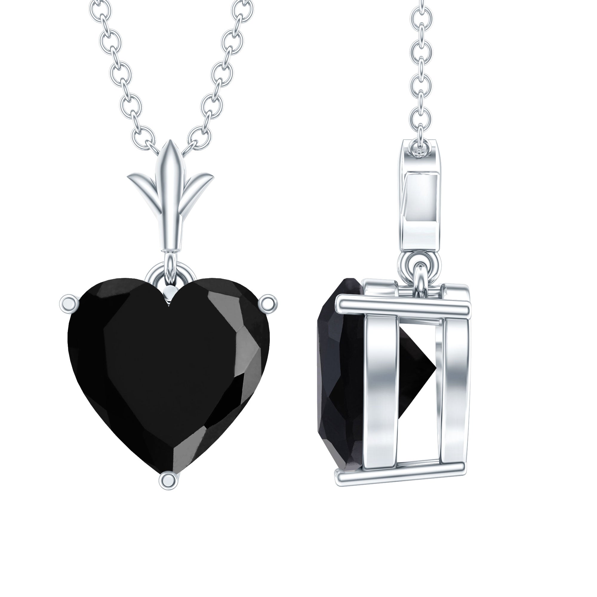 Black Onyx Pendant – 2 Carat Heart Shape Solitaire Necklace With Prong Setting