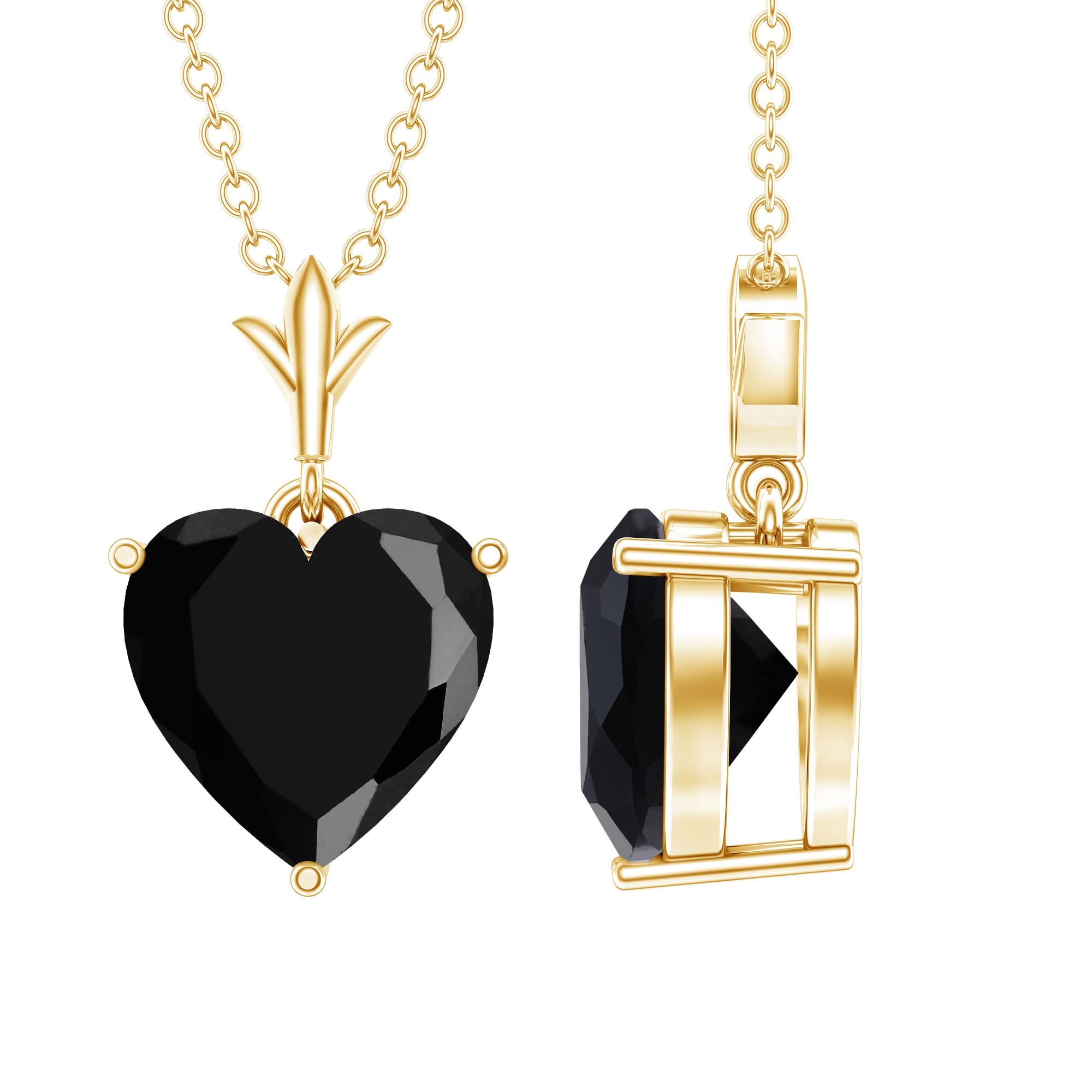 Black Onyx Pendant – 2 Carat Heart Shape Solitaire Necklace With Prong Setting