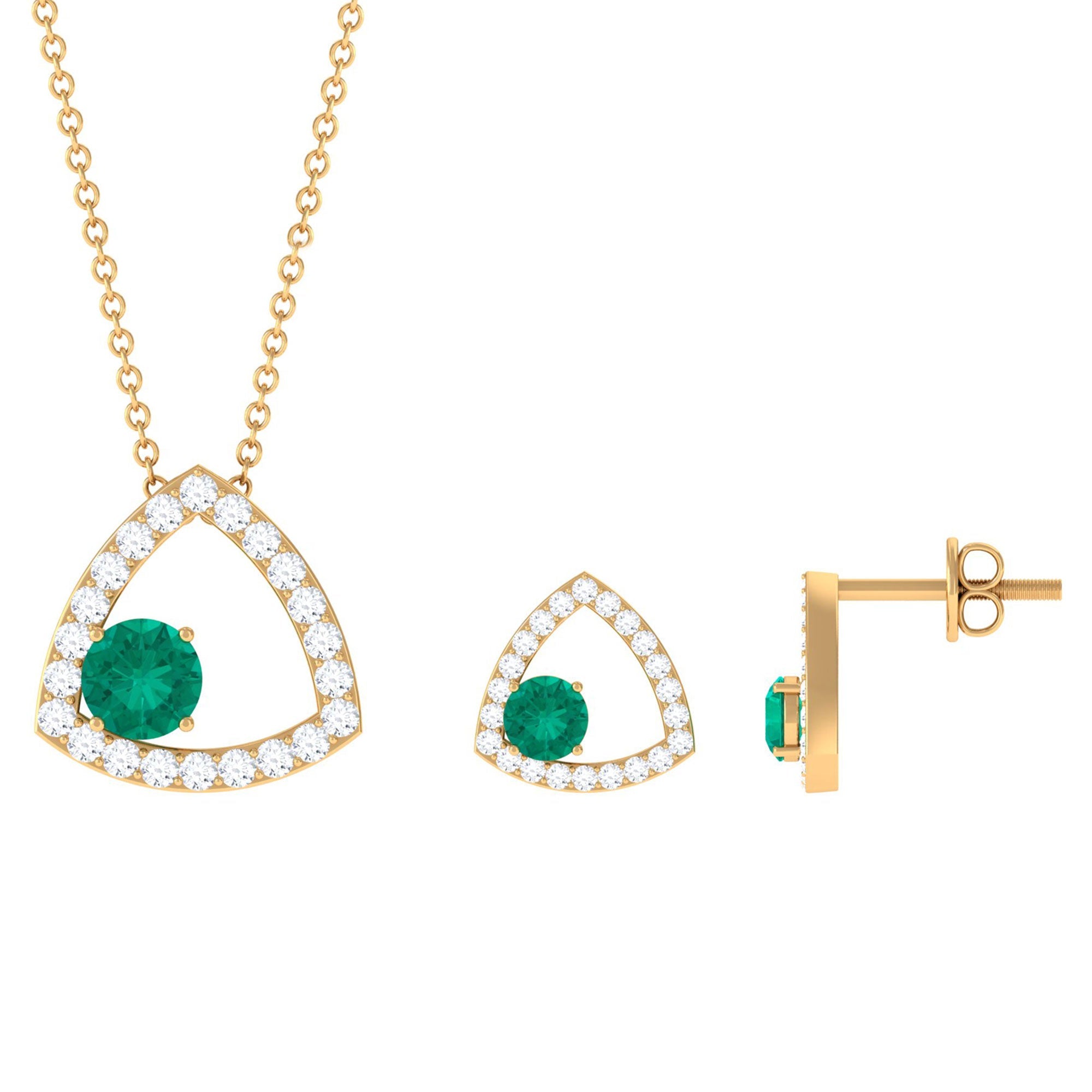 Emerald Necklace Set – Geometric Jewelry with Moissanite Earrings & Triangle Pendant