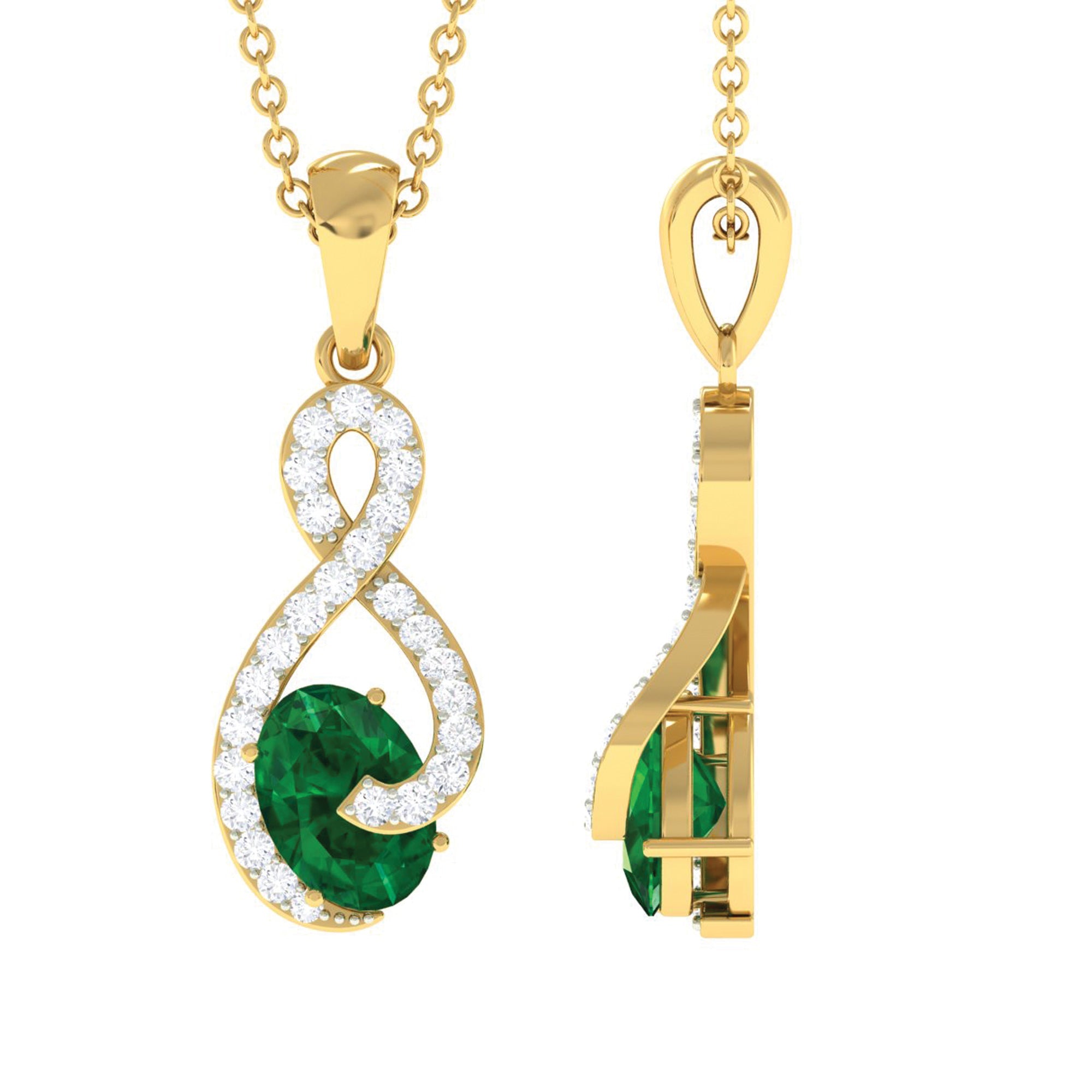 Emerald Infinity Pendant – AAA Quality Oval Emerald Necklace with Diamond Stones