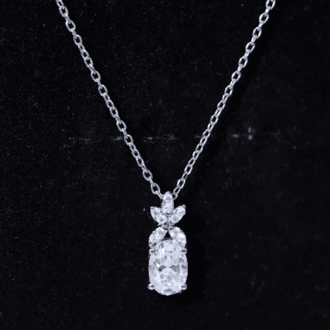 0.7 Carat Oval Shaped Lab Grown Diamond Flower Pendant