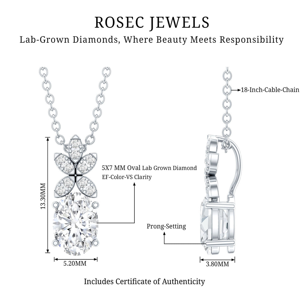 0.7 Carat Oval Shaped Lab Grown Diamond Flower Pendant